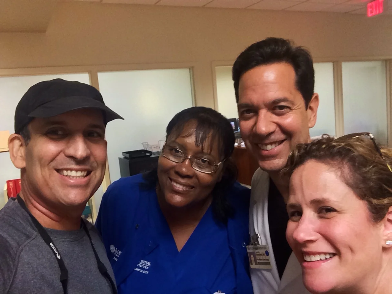 My radiation oncologist, his nurse and my wife after an appointment. 