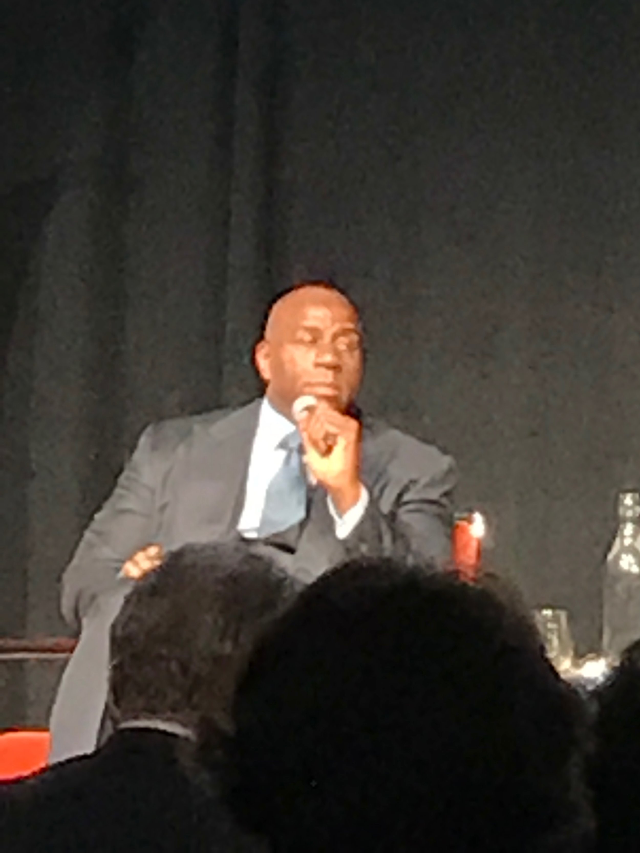 At the NBA Cares event in Los Angeles, Magic Johnson was a surprise guest speaker and quite dynamic. This event was hosted by Kaiser Permanente and NBA Cares.