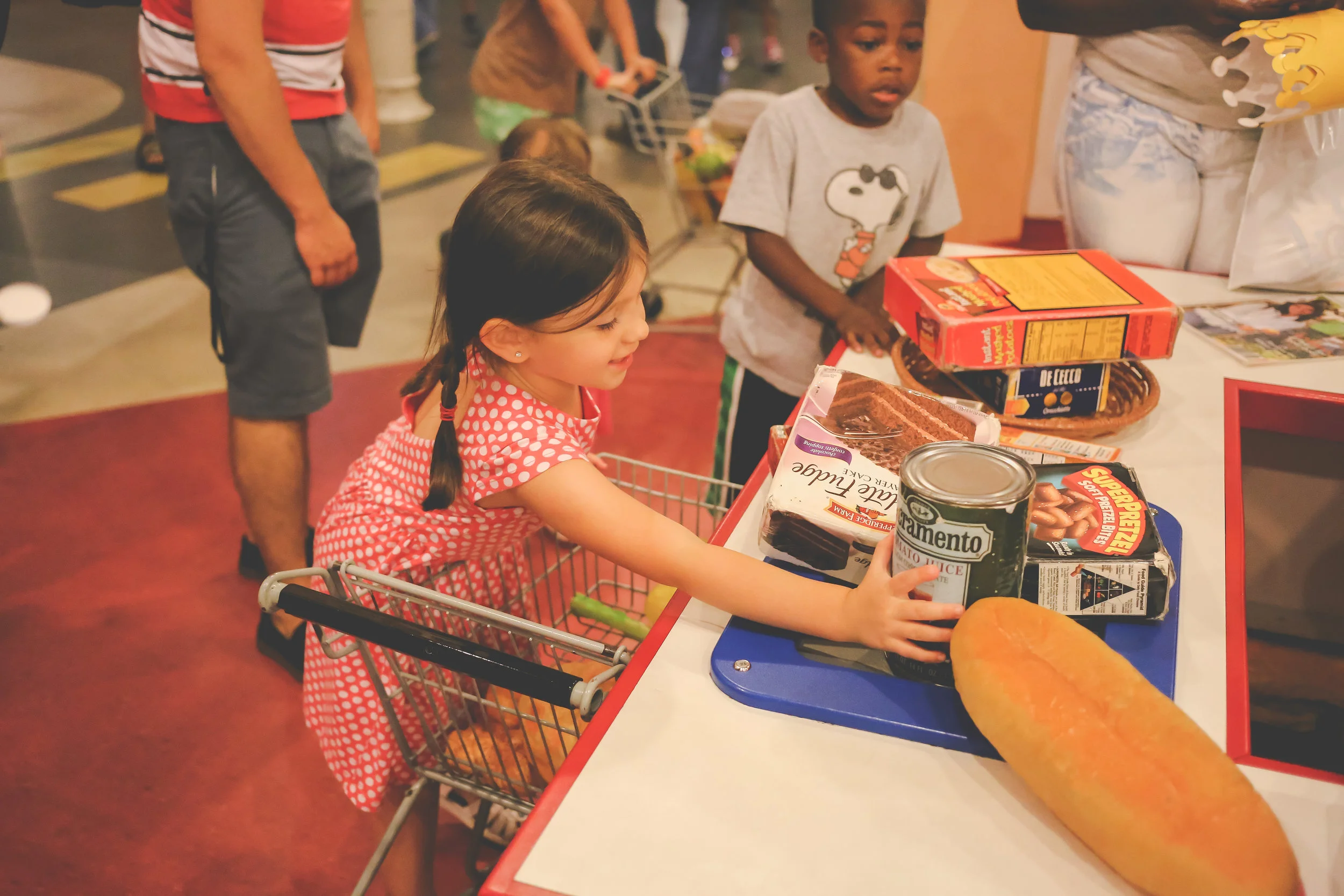 Grocery shopping at the Please Touch Museum in Philadelphia. Pennsylvania Documentary Family Photography.