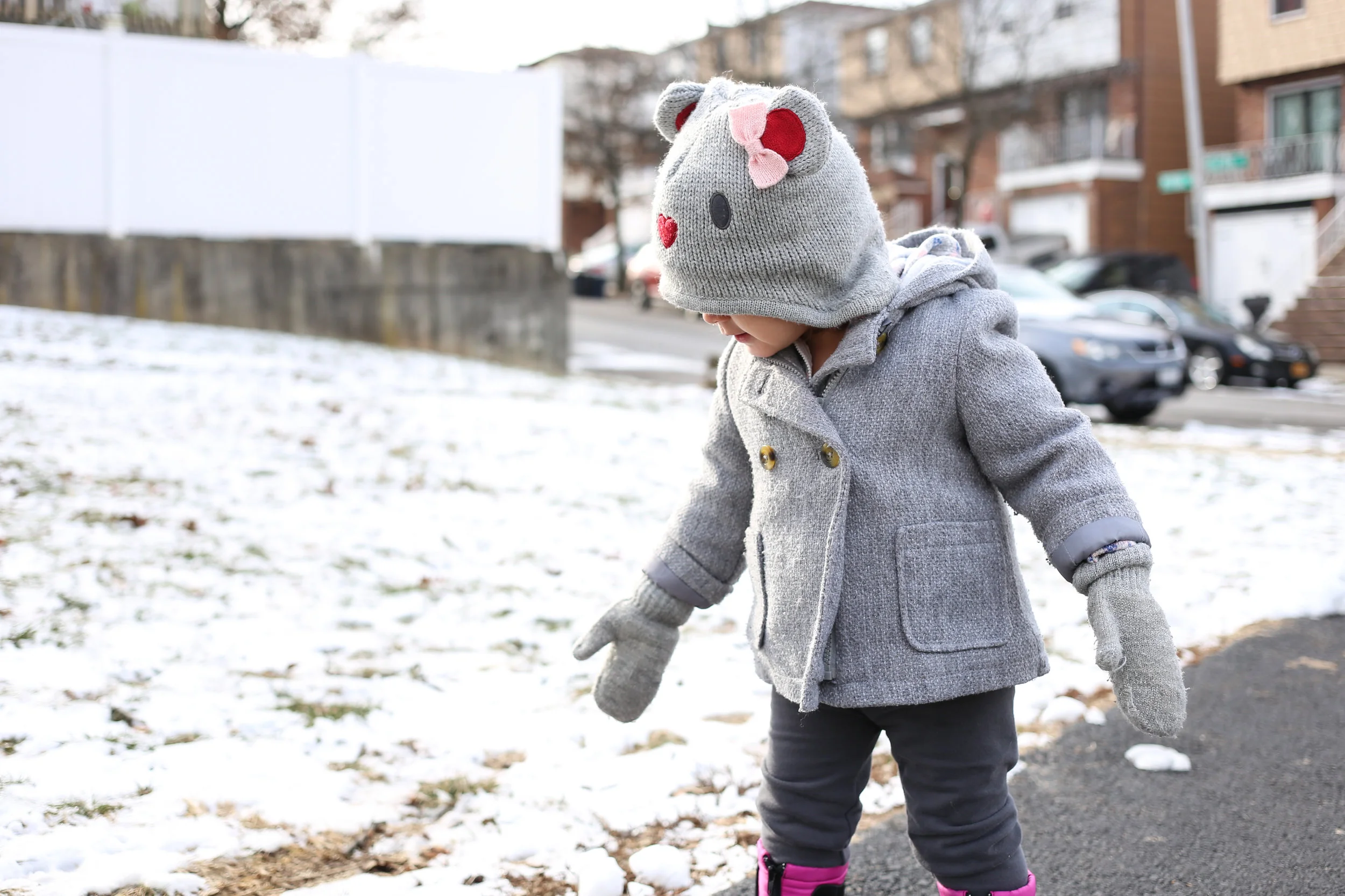 Girl out for a walk in the winter. Lehigh Valley documentary family photography sessions.