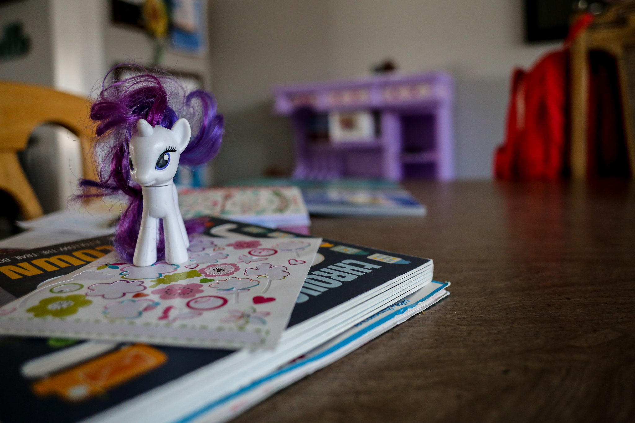 My little pony on the dining room table, at home in Macungie, PA.