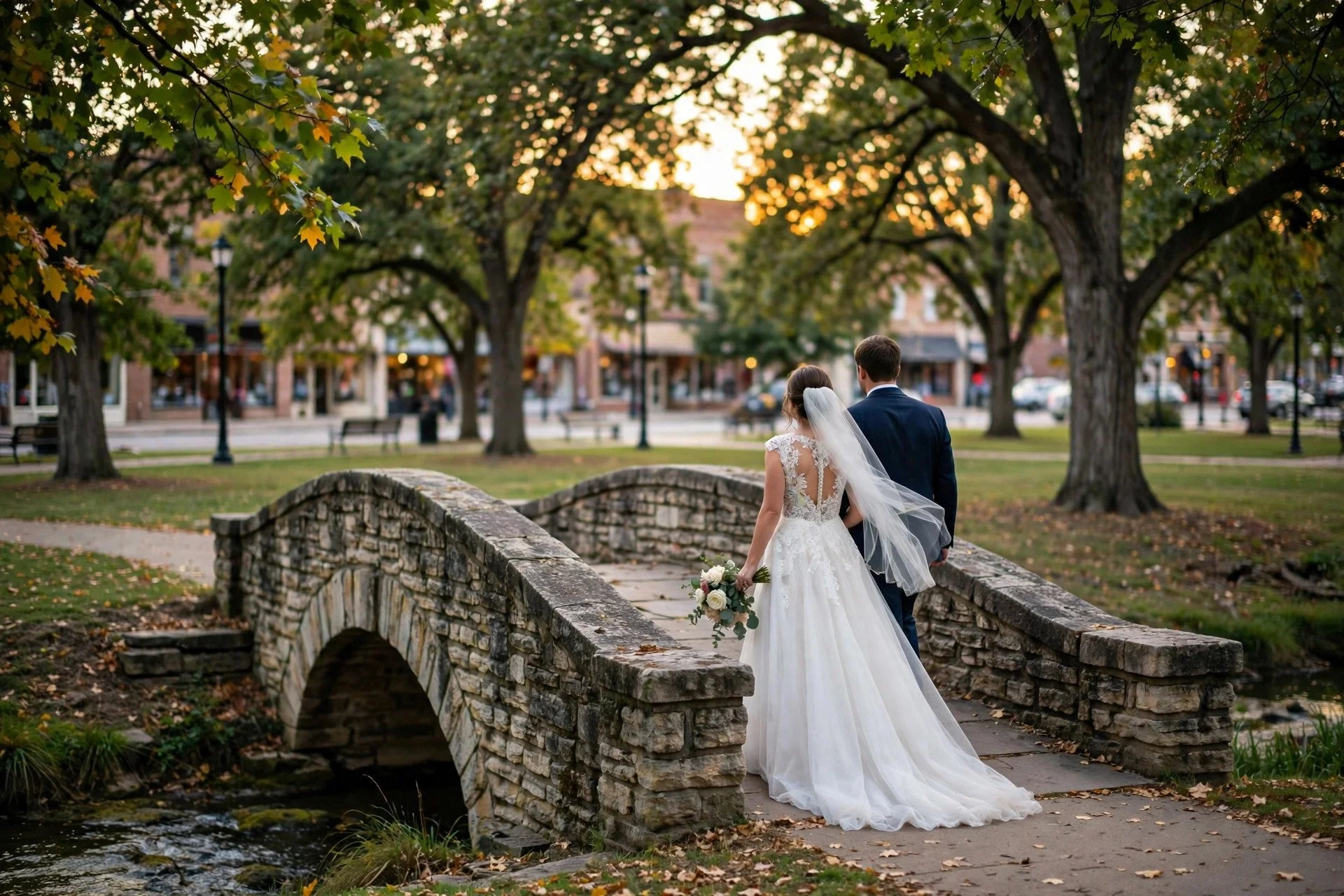Elegant wedding reception in a glass-enclosed pavilion with warm candlelight