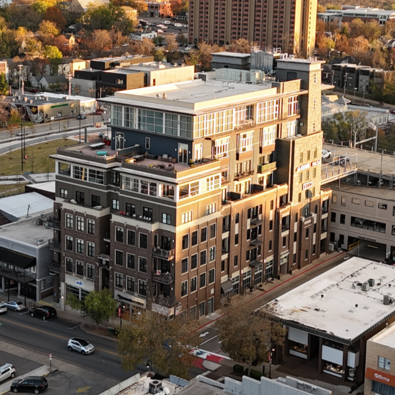 Drone Image of Dickson Street Front