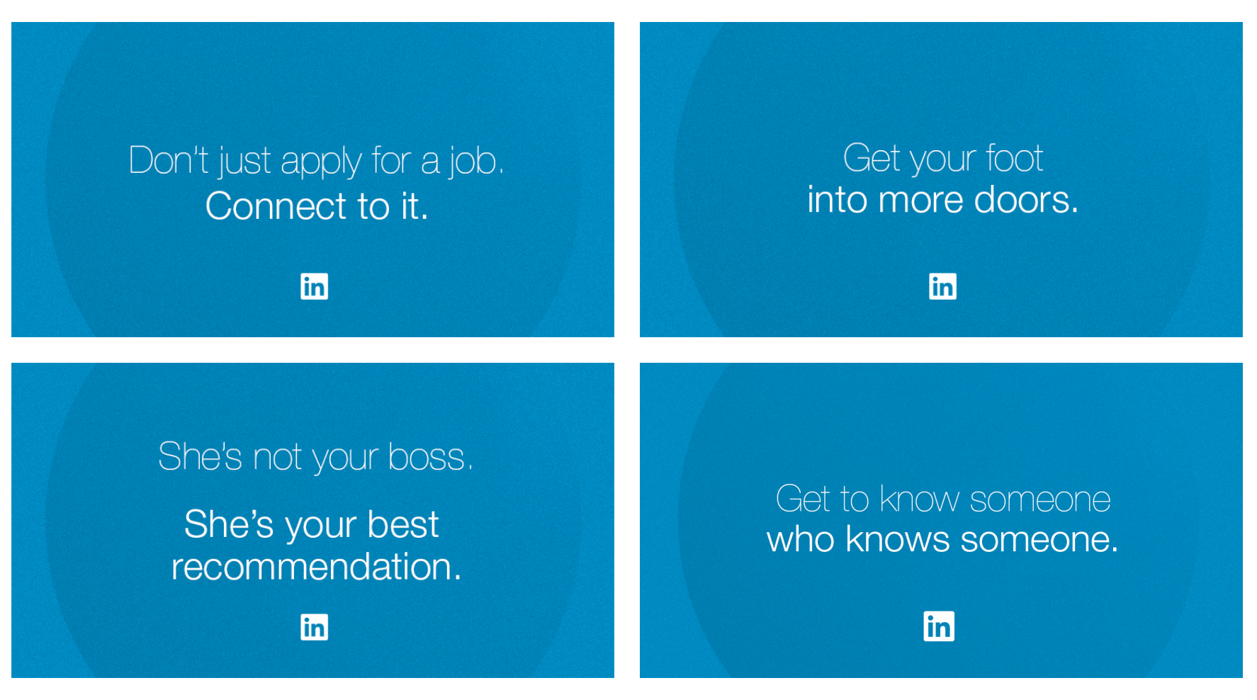 These are a few examples of some headlines I wrote for the project that focused on using your connections to land your next job.