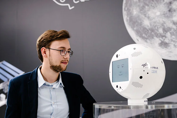 CIMON and his human "father" Matthias Biniok, a Watson IBM architect in Germany.