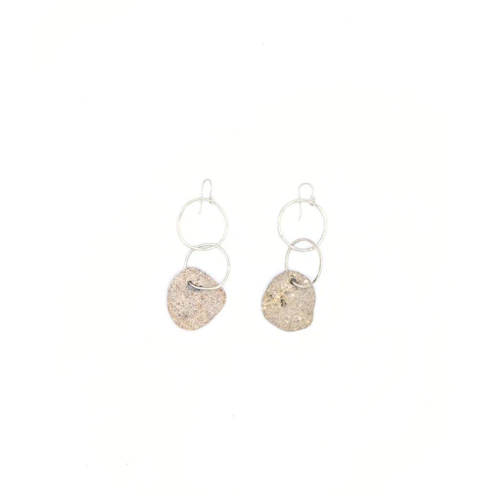 White stone link earrings