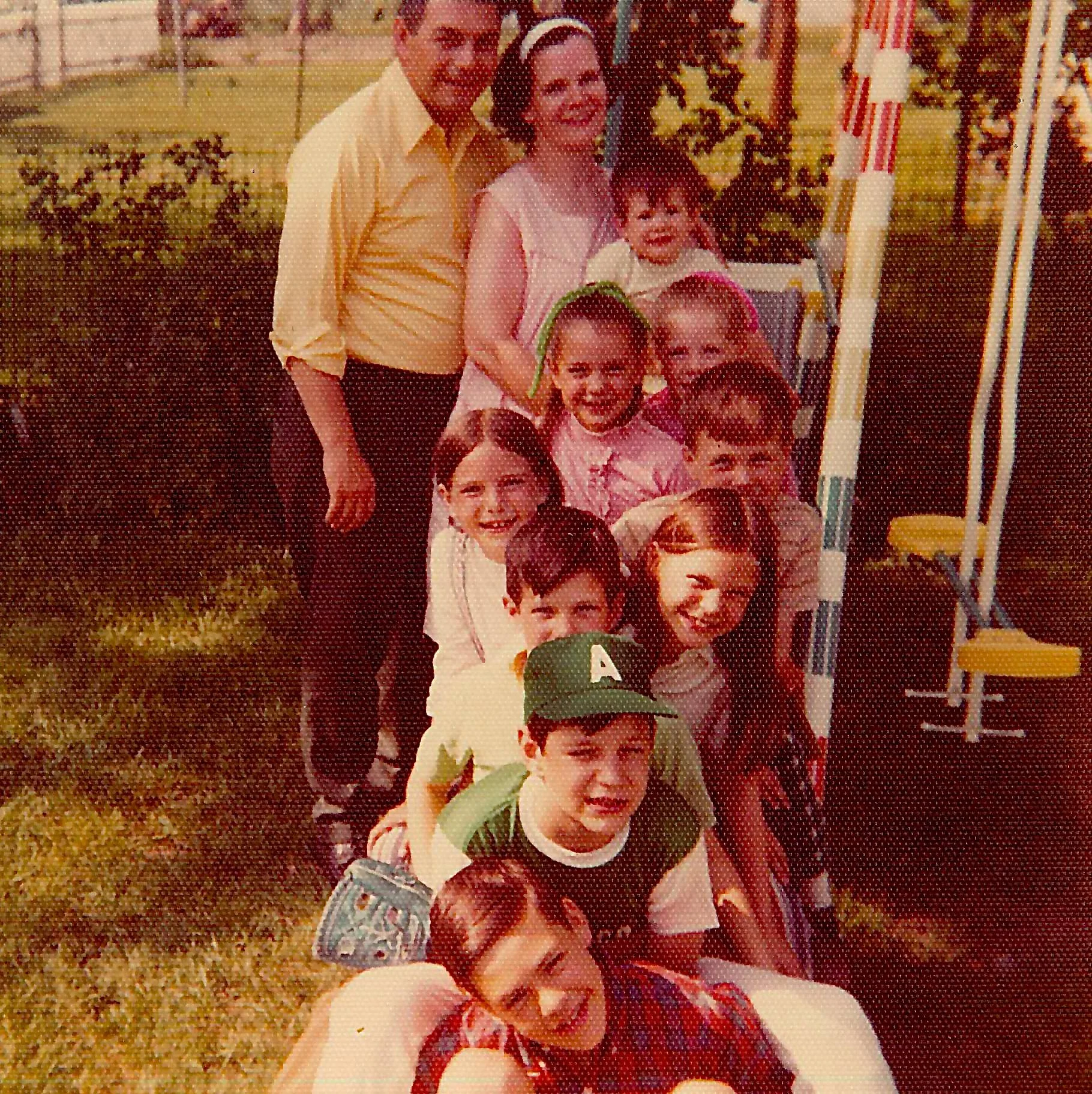 The New Swingset! Dad, Mom, Leon, Maureen, Michelle, Stephen, Jean, Mary, Robert, Matthew, Andre.