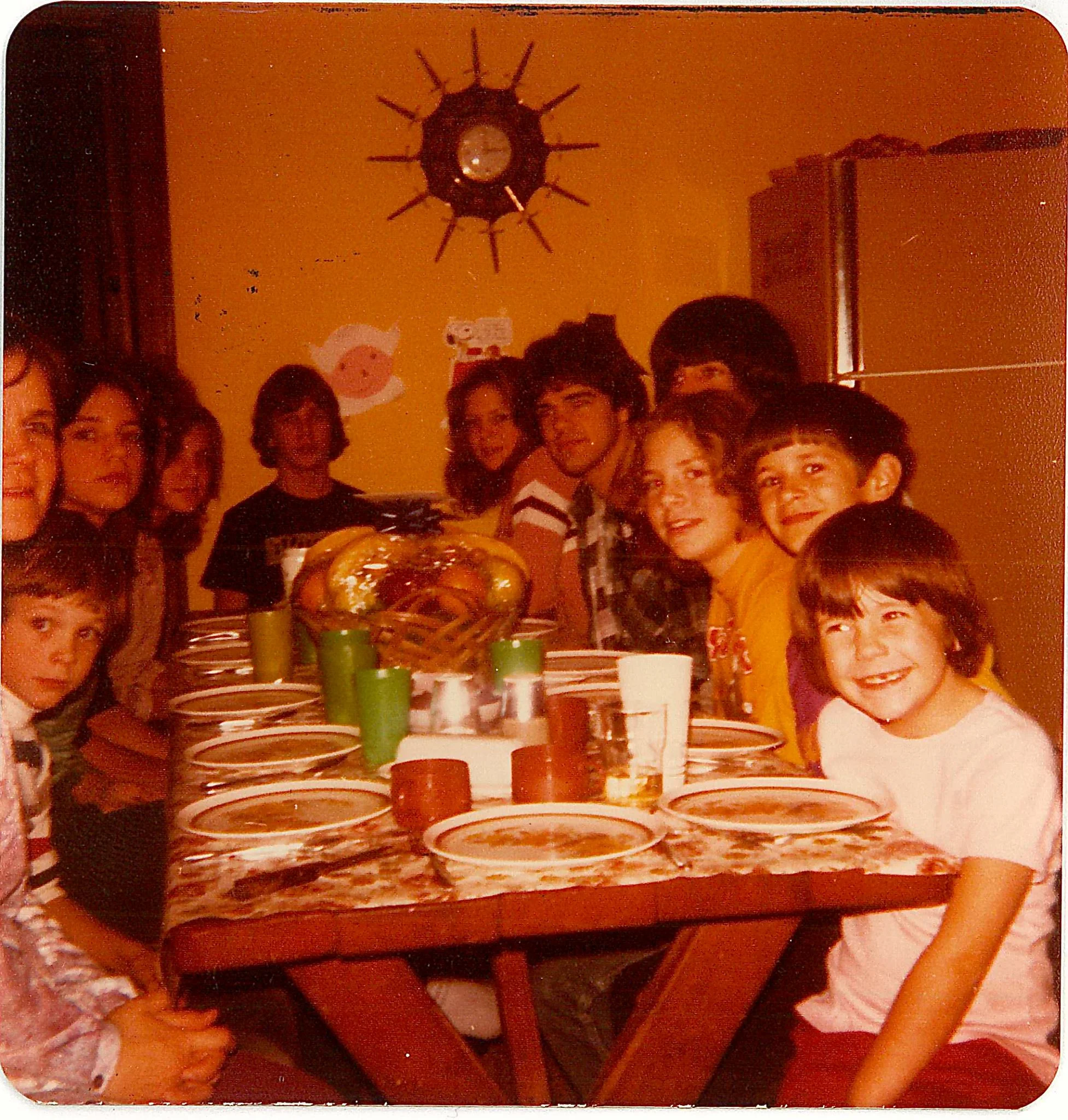 Dinner was family time: From left to right, ccw: Mom, John, Michelle, Robert, Jean, Stephen, Mary, Andre, Matthew, Maureen, Leon, Barbara
