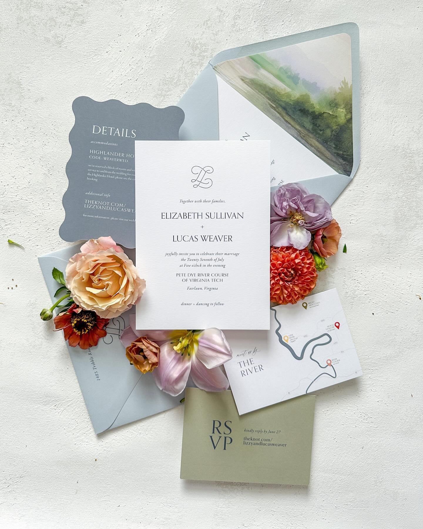 when the bride has been cheering on your business since day 1, it&rsquo;s a special kind of joy to work on her invites!!! lizzy + lucas are the coolest and the river theme was just perfect for this adventurous couple 🛶 what an honor!