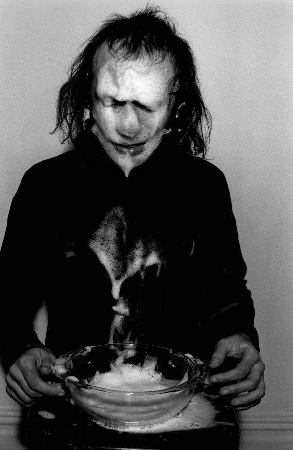 An image from Vito Acconci’s “Soap & Eyes,” performance from (1970)