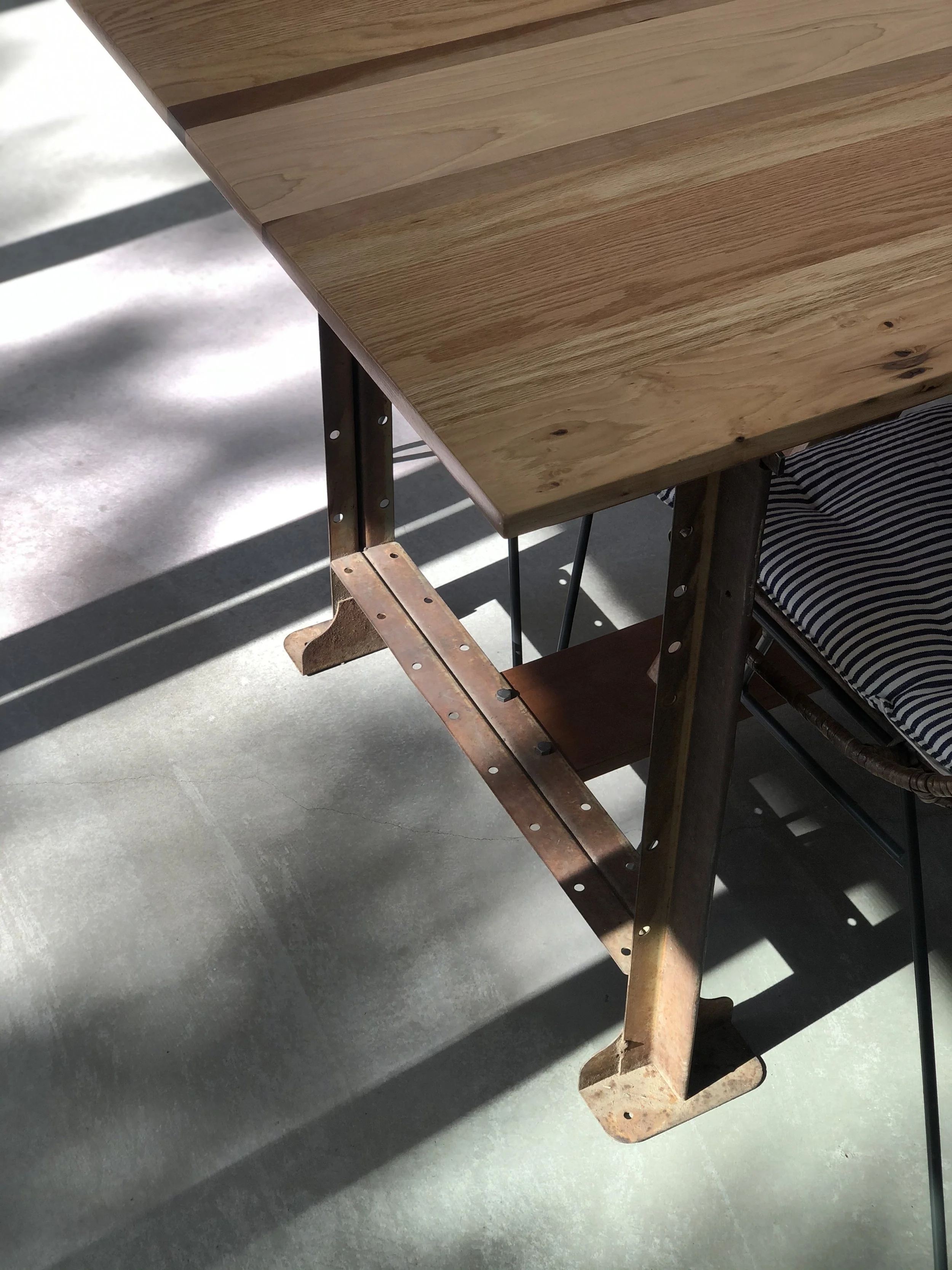  Tied the legs together with some Cherry hardwood in a trestle style base design to prevent racking. 