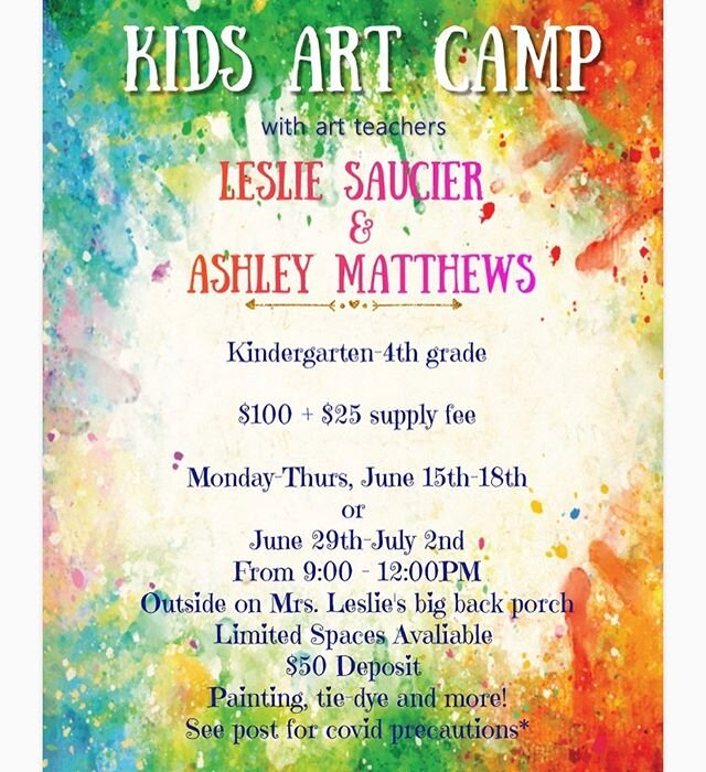 @ashleydmatthews and I are excited to team up and host a super fun art camp this summer for kindergarten-4th grade! Older ages are welcome, especially siblings, just know our projects are geared towards this age group. There will be canvas painting, 