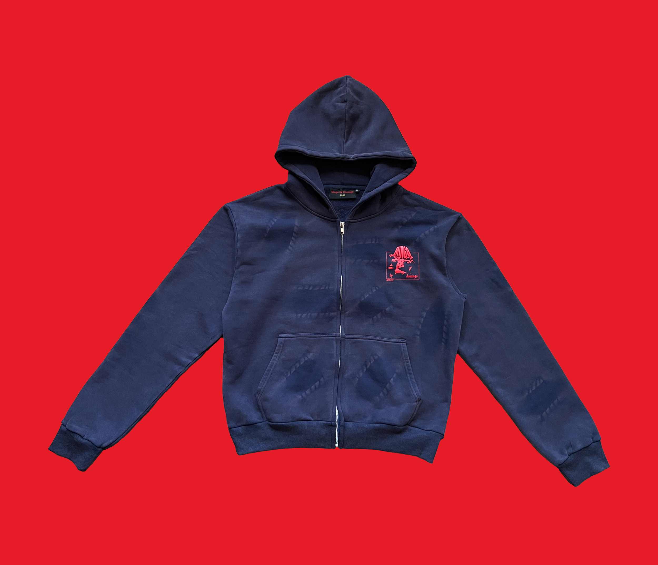 mineral wash zip up hoodie. - navy
