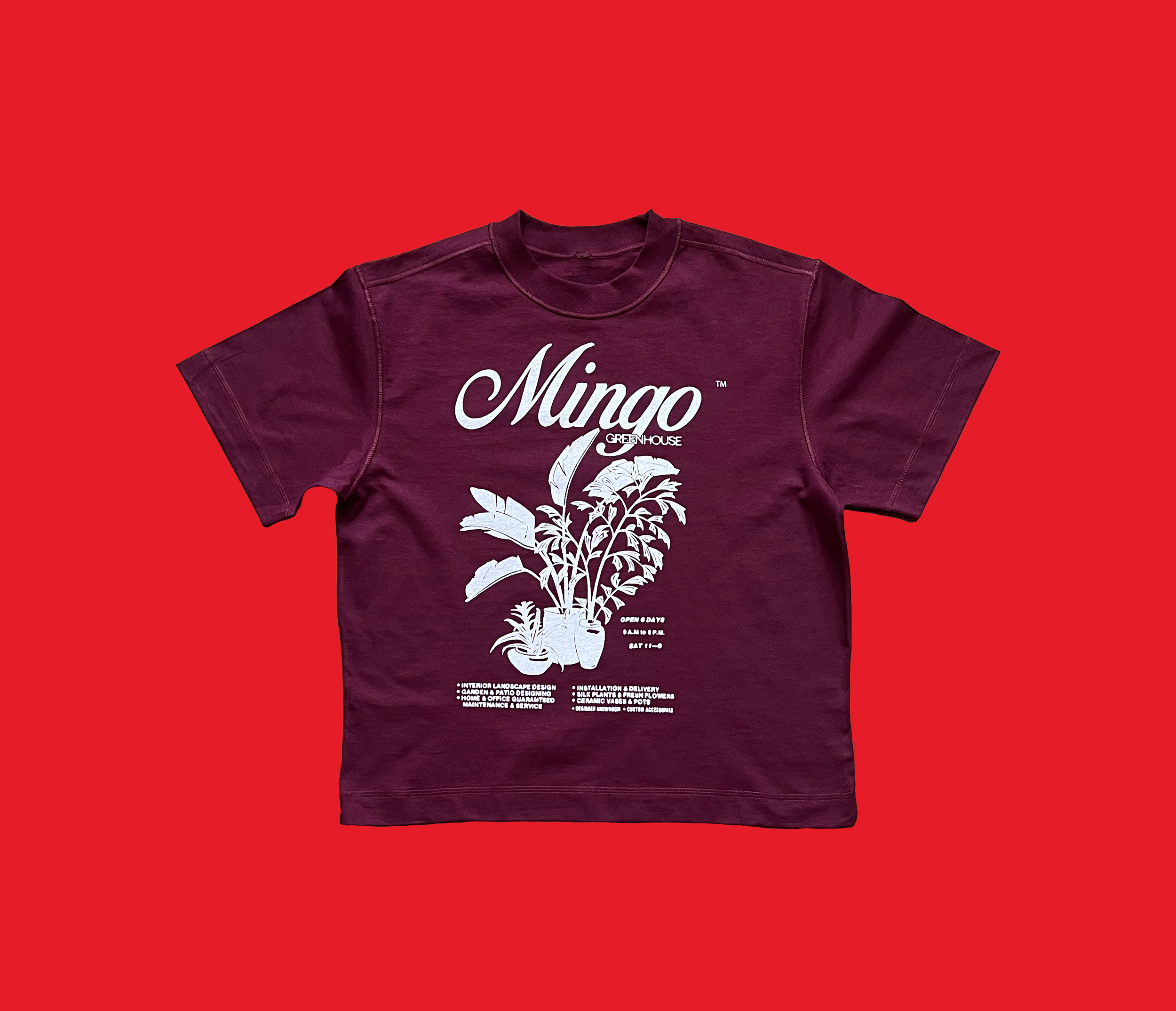 cropped greenhouse tee. - burgundy