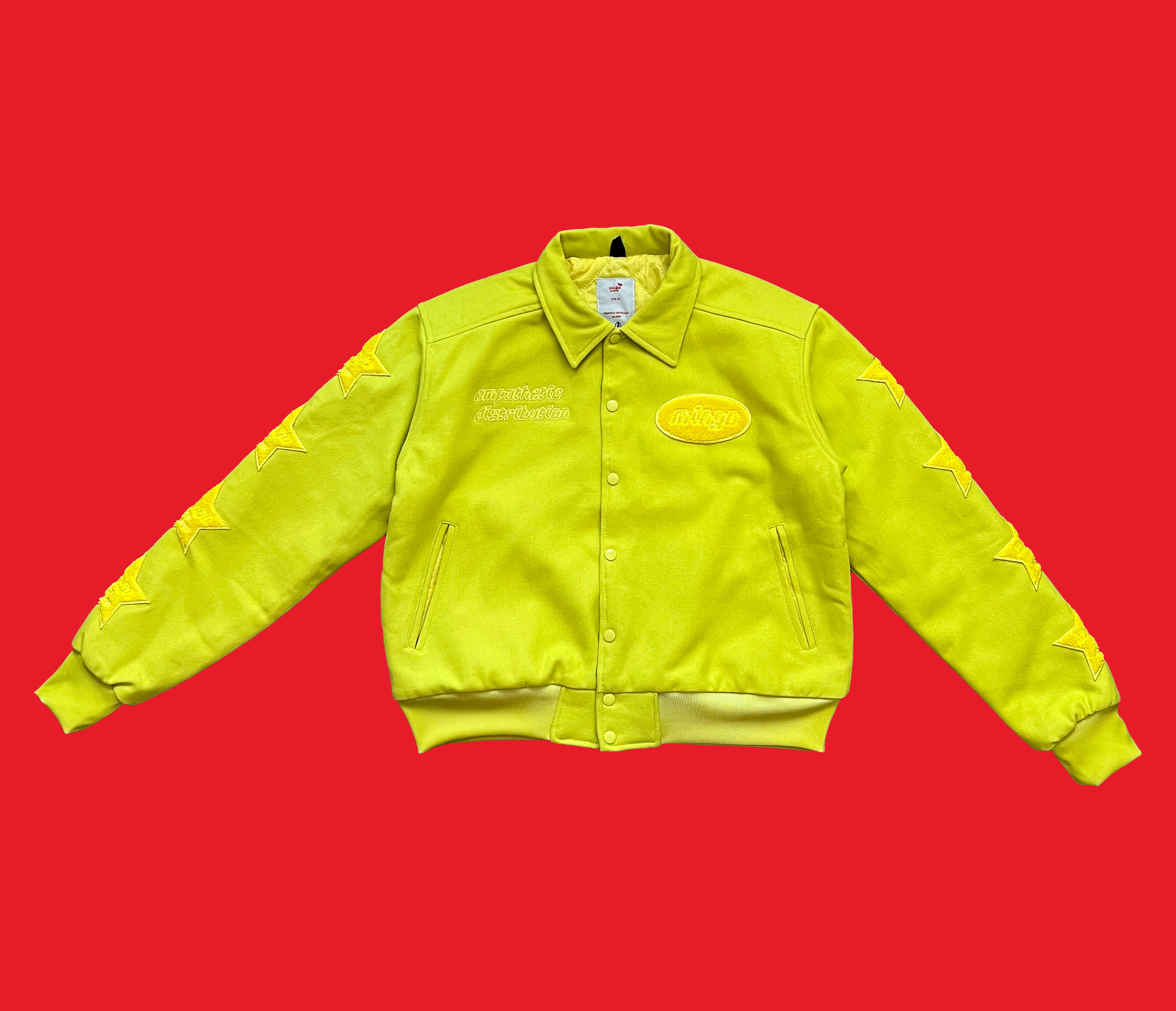 monotone wool varsity jacket. - neon green