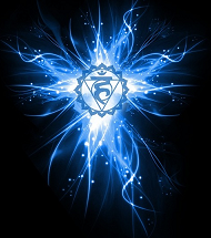 Symbolised as a sixteen petaled lotus. Color : Blue ( Also seens as Turquoise & Smoky Purple) Sound : HAM (pronounced Haam ) Element : Akasha ("Etheral") Gland/System : Thyroid, Parathyroid / Neck, Larynx, Mouth Tooth, Shoulder & Arms The associated animals are Birds, Whale, Wolf & White Elephant Represent s : Intuition and Wisdom When Balanced : Calm and Focused Considered to be the petal lotus of "Enjoyment"