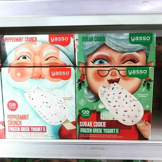 It&rsquo;s beginning to look a lot like Christmas! Fun holiday packaging by @yasso !
.
.
.
.
.
#aisleprofile #packagedesign #branding #packagingdesign #packaging #graphicdesign #christmas #holiday #peppermint #sugarcookie #santa #mrsclaus #frozenyogu