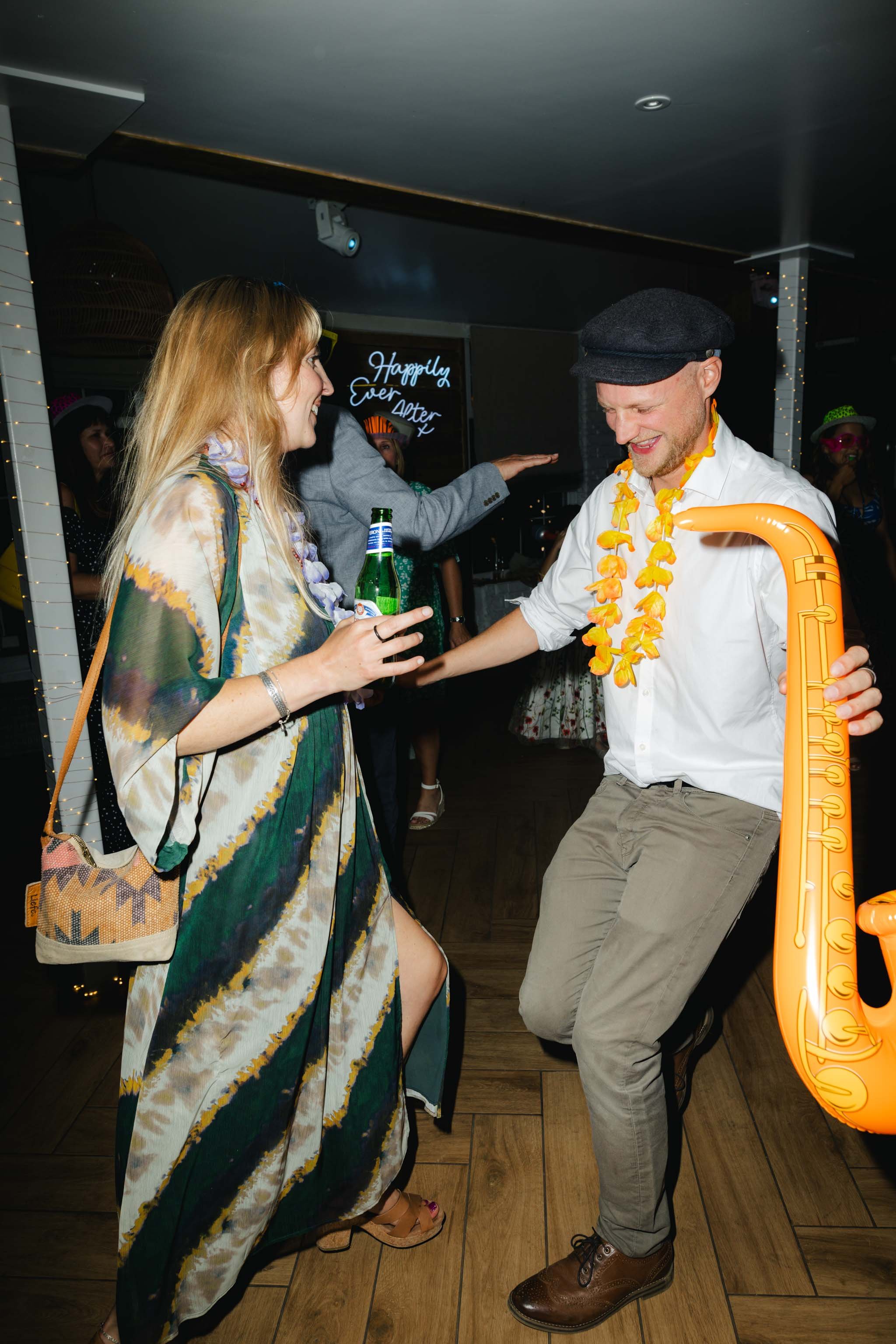 Guests dancing at a reception at Watermouth Cove Weddings