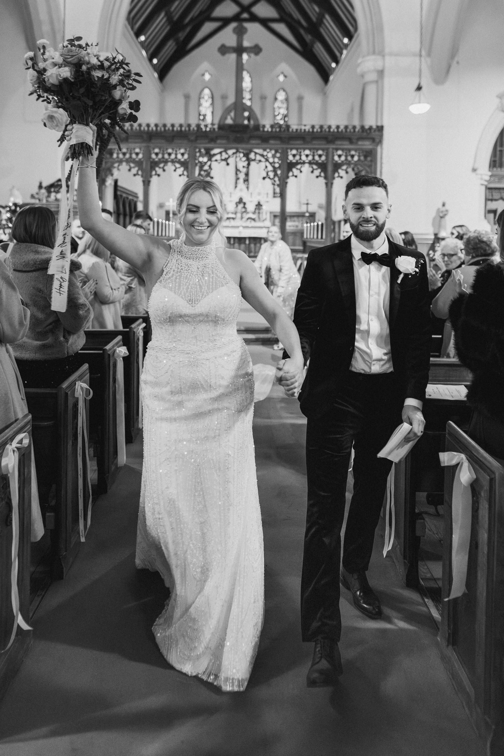 Couple leaving St James Church in Oldham