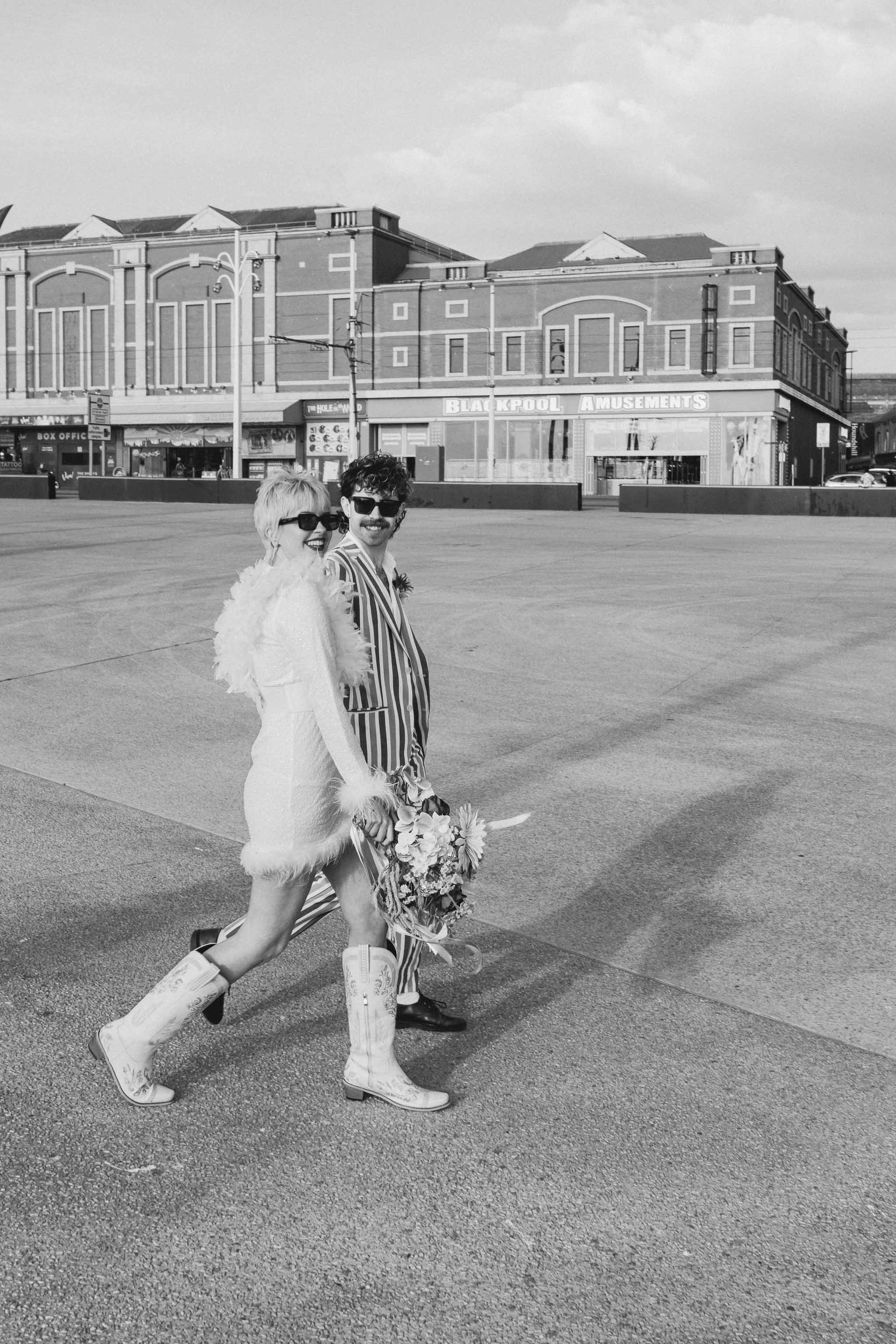 Groom and bride walking naturally during a documentary-style wedding shoot