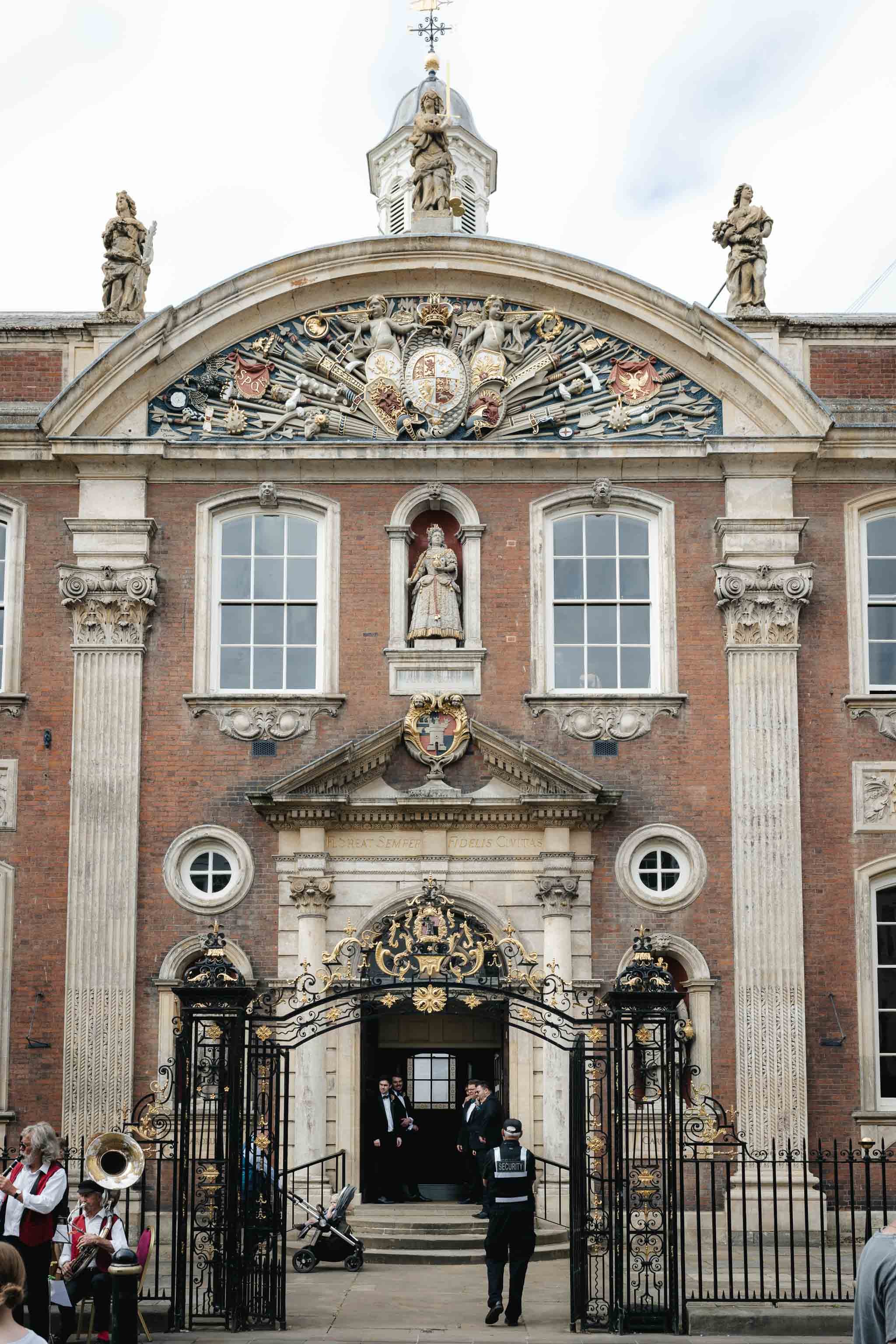  Outside Worcester Guildhall as wedding party arrive. 