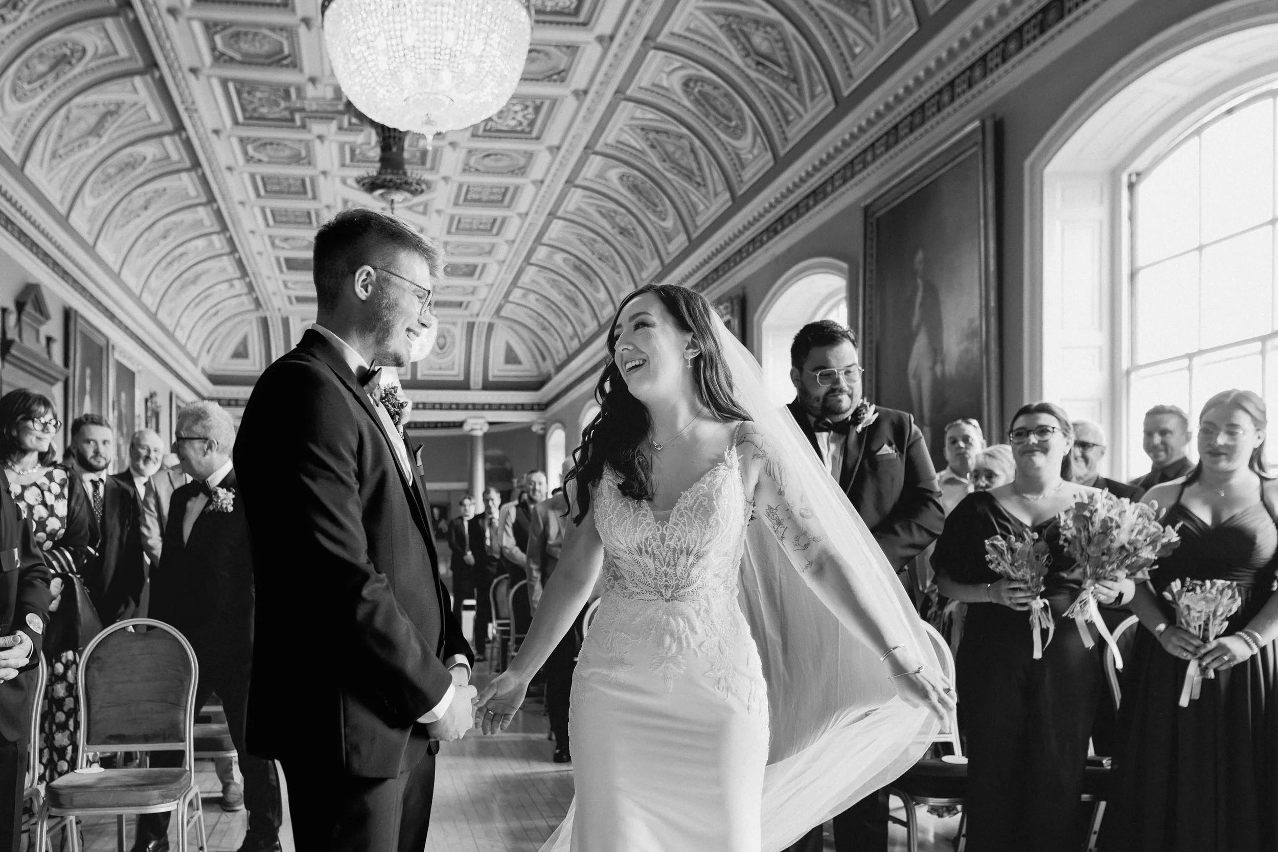 Bride and groom at the top of the aisle at Worcester Guildhall wedding. 