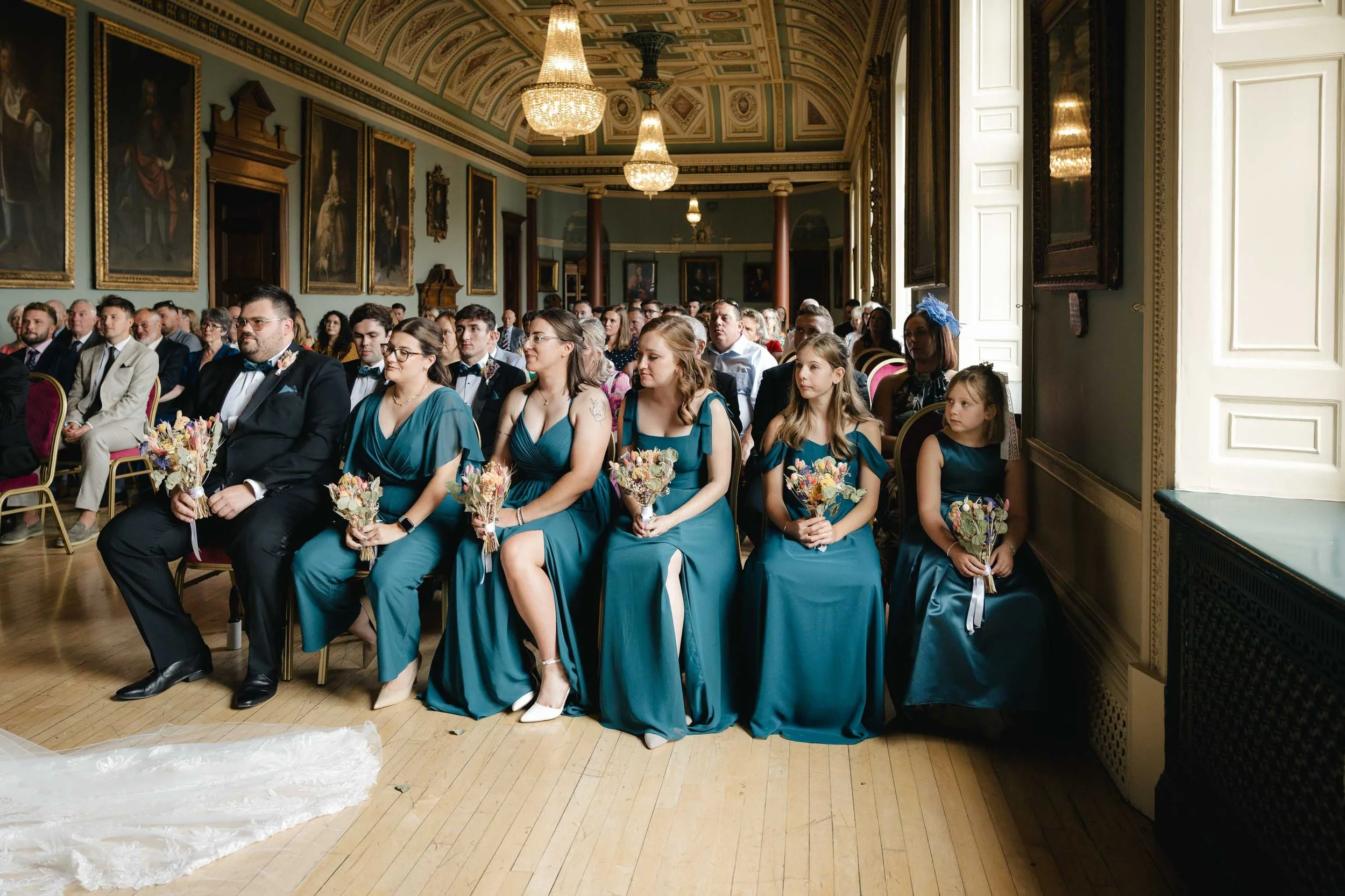  Bridal party during a wedding ceremony at Worcester Guildhall. 