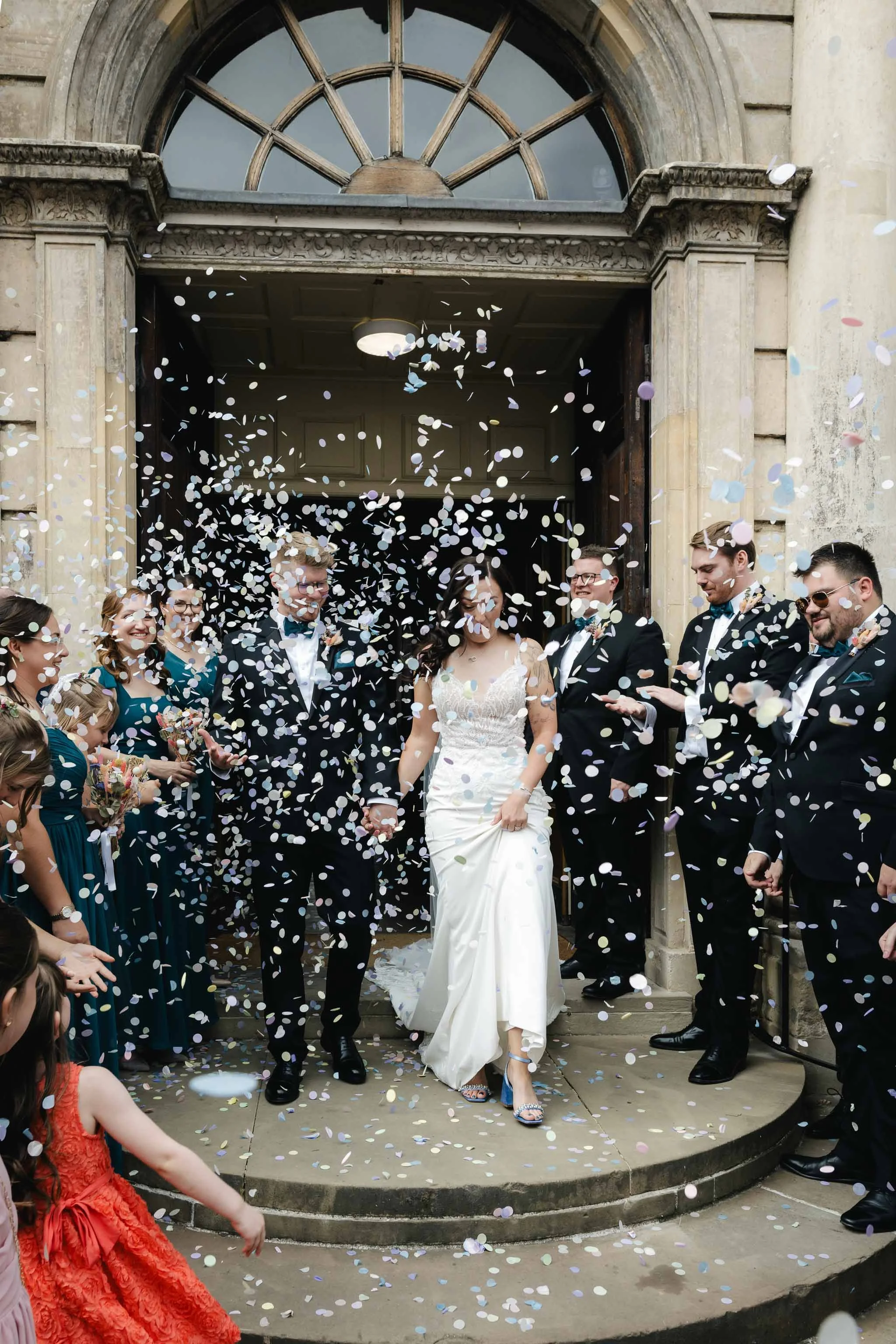  Confetti moment on steps of Worcester Guildhall.   