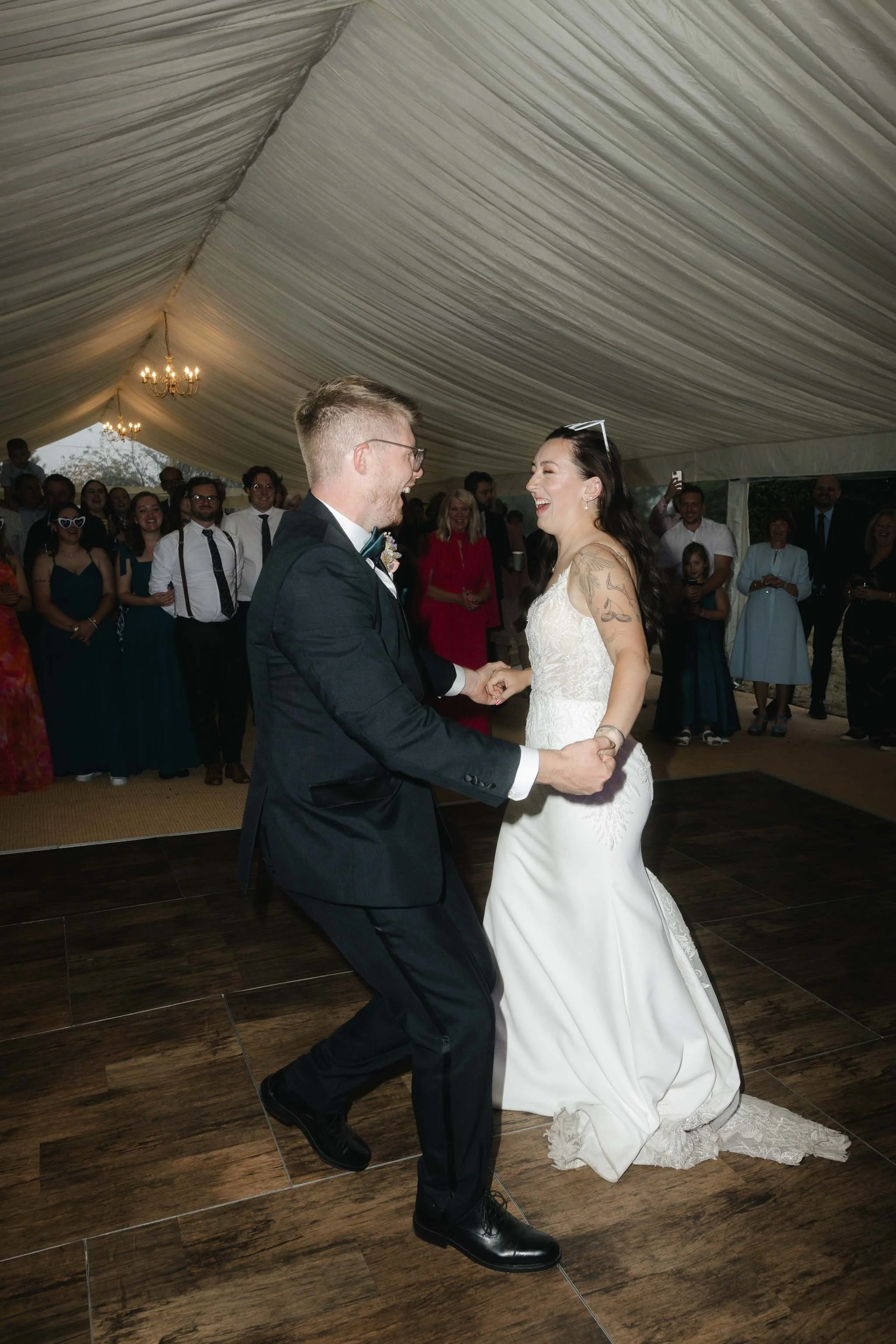  Bride and groom dancing together during Worcester wedding first dance.   