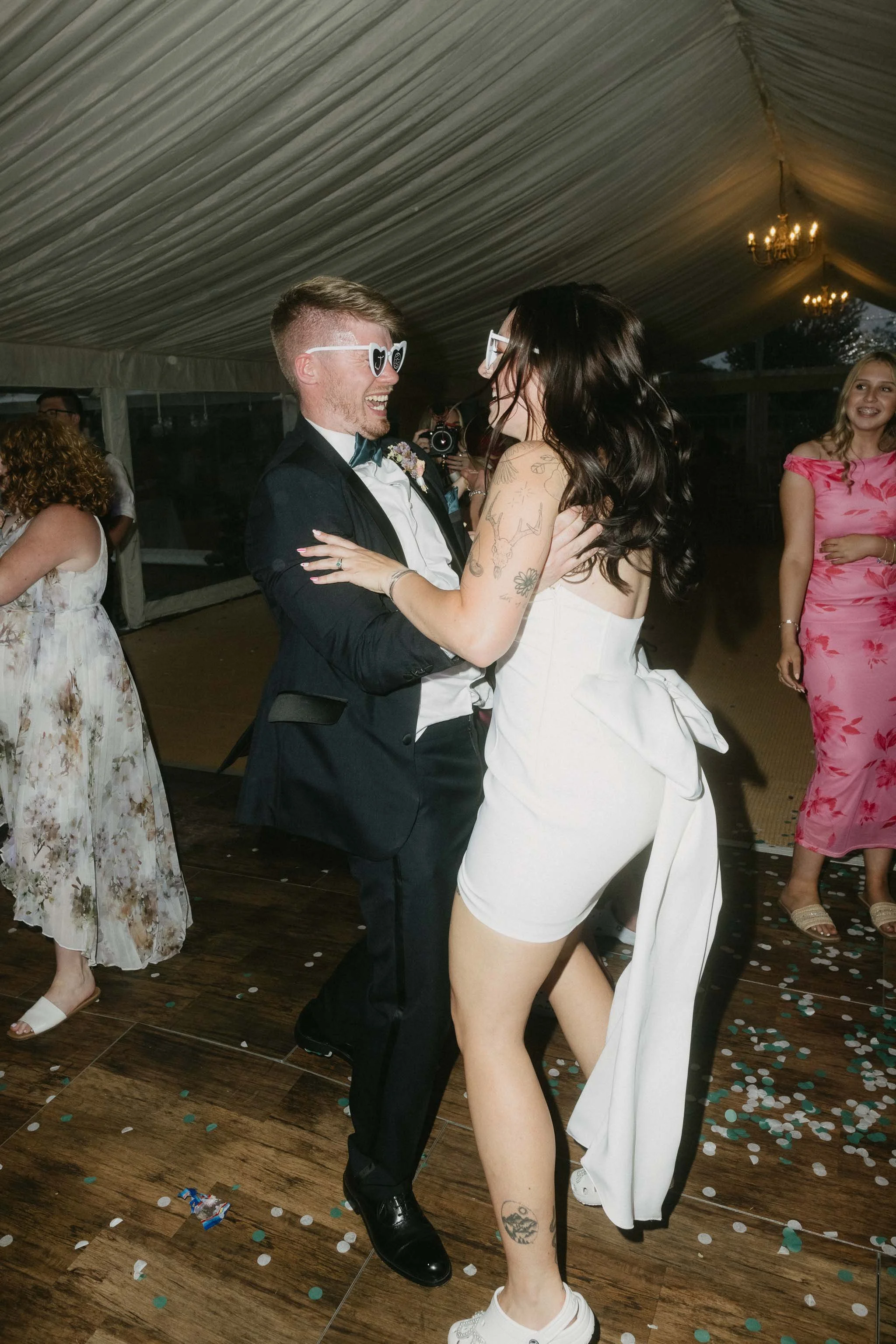  Evening dance moment of bride and groom at Worcester wedding reception.   