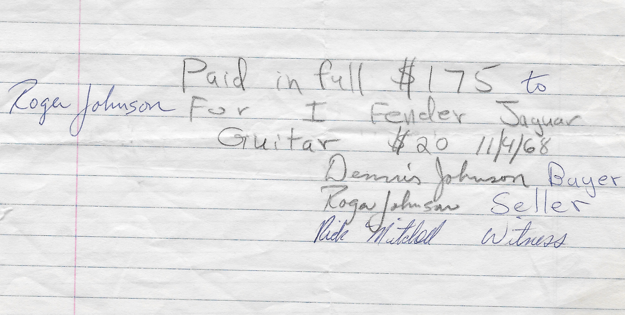 Receipt for the last payment on my first good guitar!