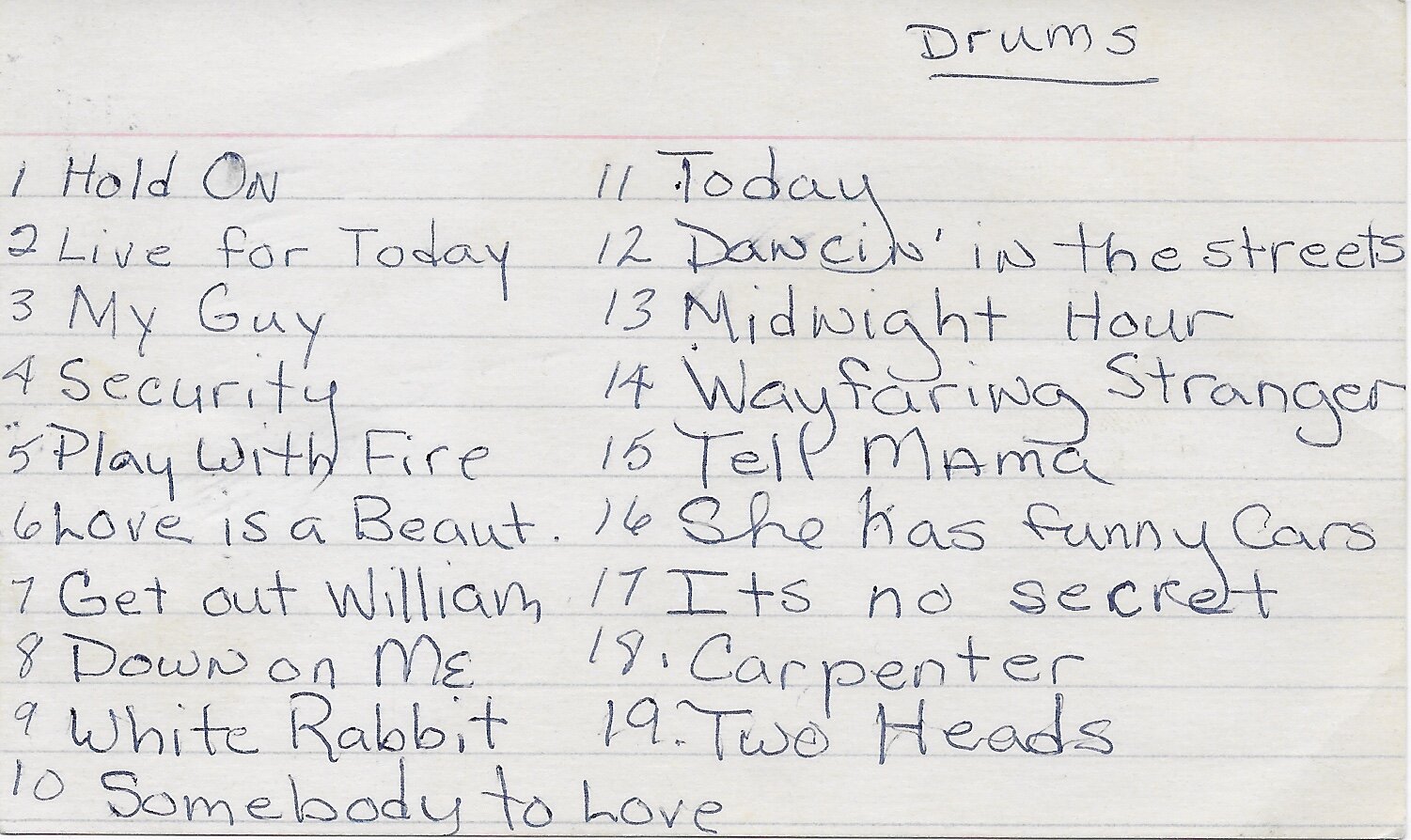 Set list for "The Distractions" Summer 1968