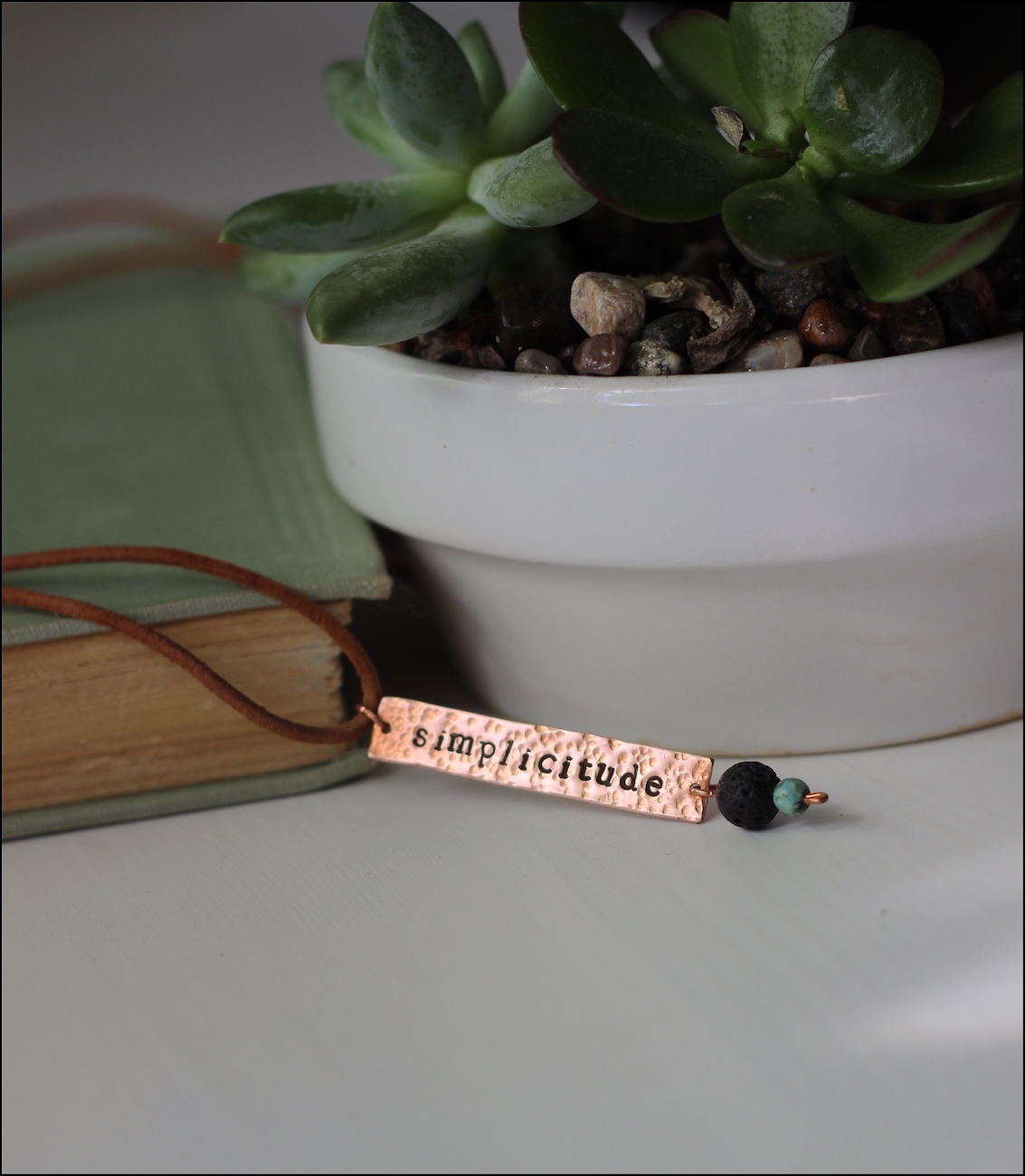 Simplicitude Hand-Hammered Copper Charm with Leather Necklace 