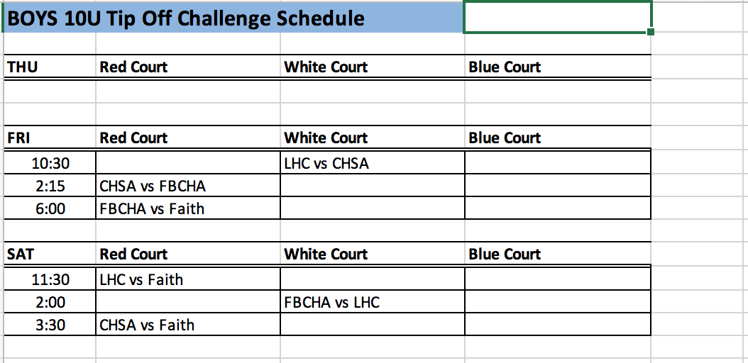 NO THURSDAY GAMES FOR B10U AGE GROUP