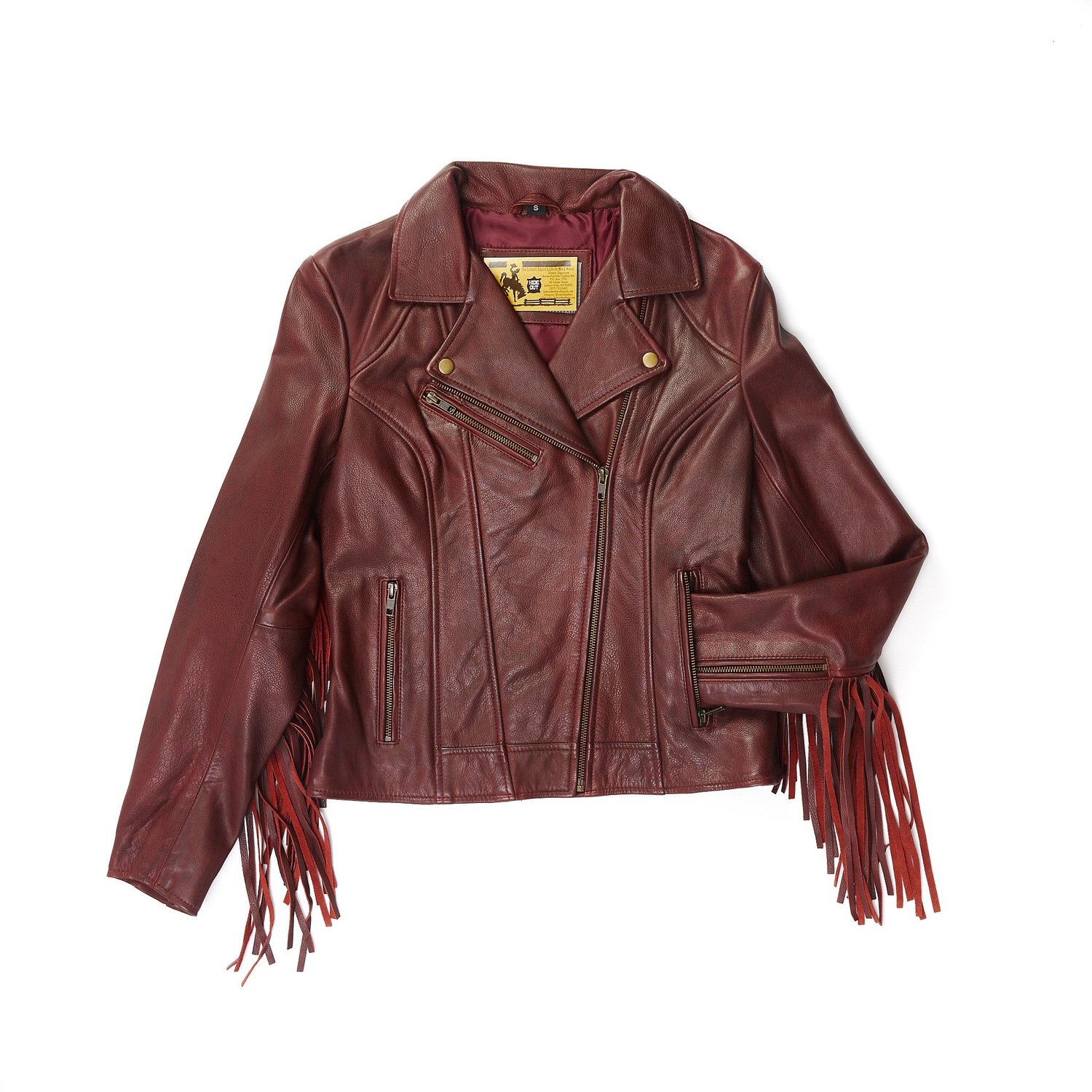 Burgundy Faux Leather Motorcycle Jacket Fringe Backpack Fringe Motorcyle Jacket Backpack – handbagexpress main image 4