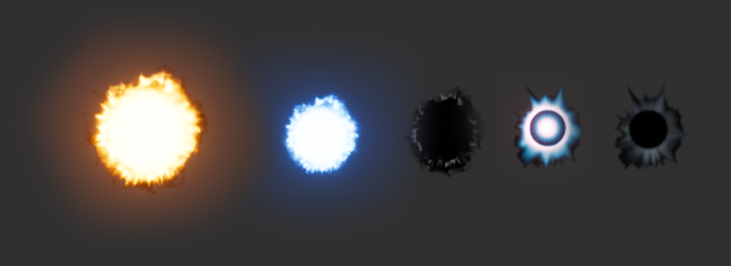 Lastly here is a sheet of decals I made for use with some of these particles. From left to right they are: Boss 1 lazer impact decal glow, Cobalt lazer impact decal glow, Lazer impact decal no glow, Cobalt primary fire decal glow, Cobalt primary fire decal no glow.