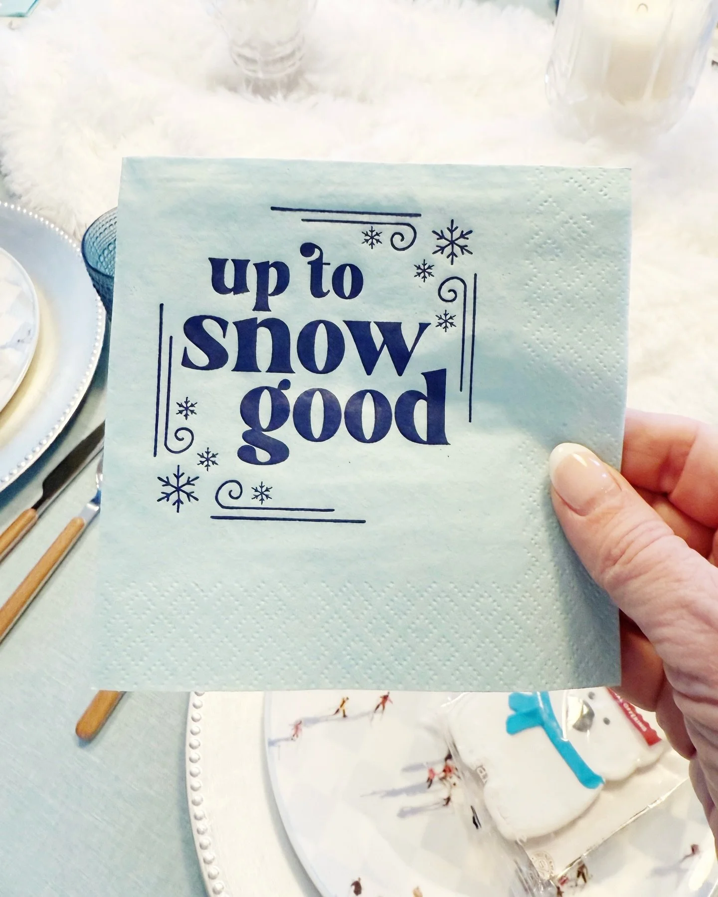 Are you bracing for the big storm this weekend? Stay safe, my friends! ❄️❄️❄️ These napkins are now in my shop. #uptosnowgood #winterpartyideas #smallbiz