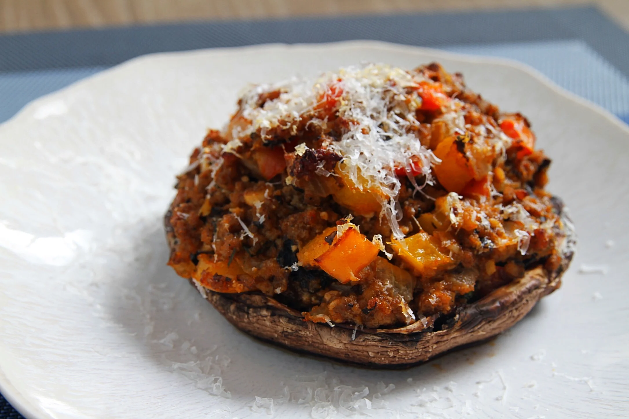 Meat-stuffed portobello mushroom