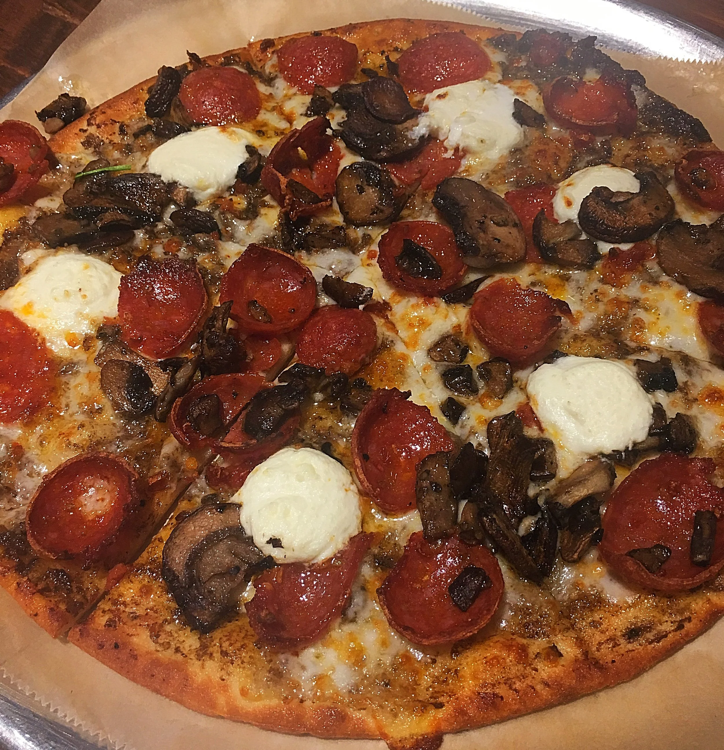 Mushroom, mozzarella, and pepperoni