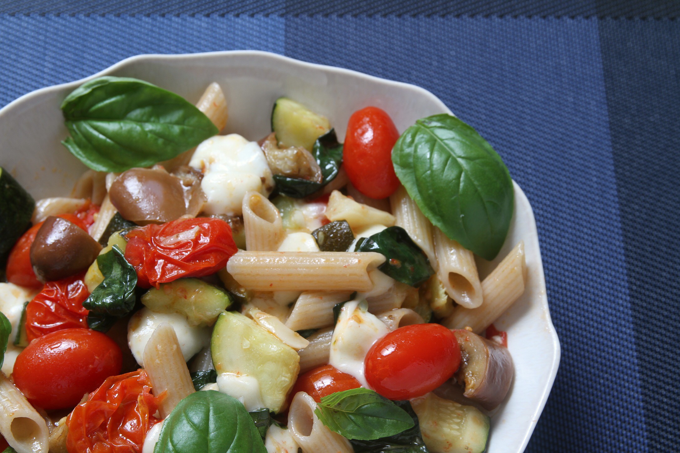 Spicy eggplant and zucchini pasta  