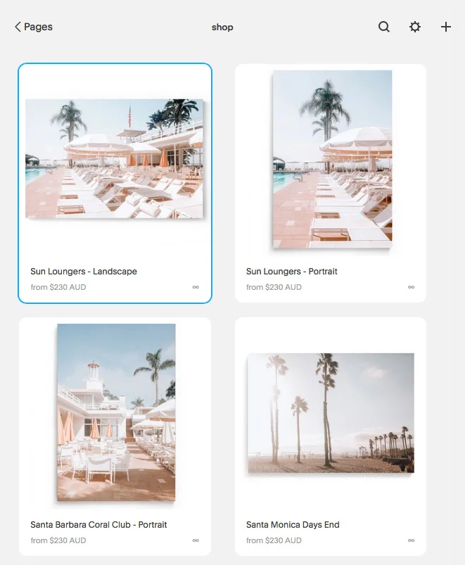 Squarespace Product page listing
