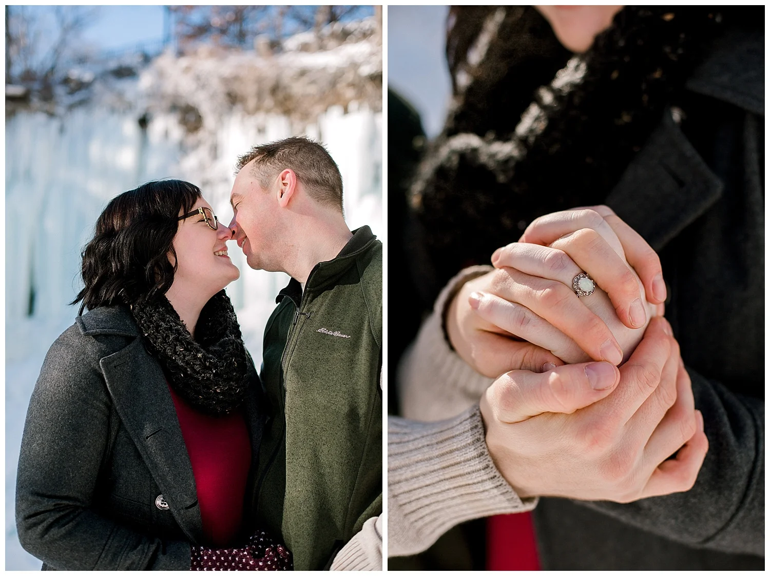Minnehaha Falls Engagement session Lauren Baker Photography Winter engagement session
