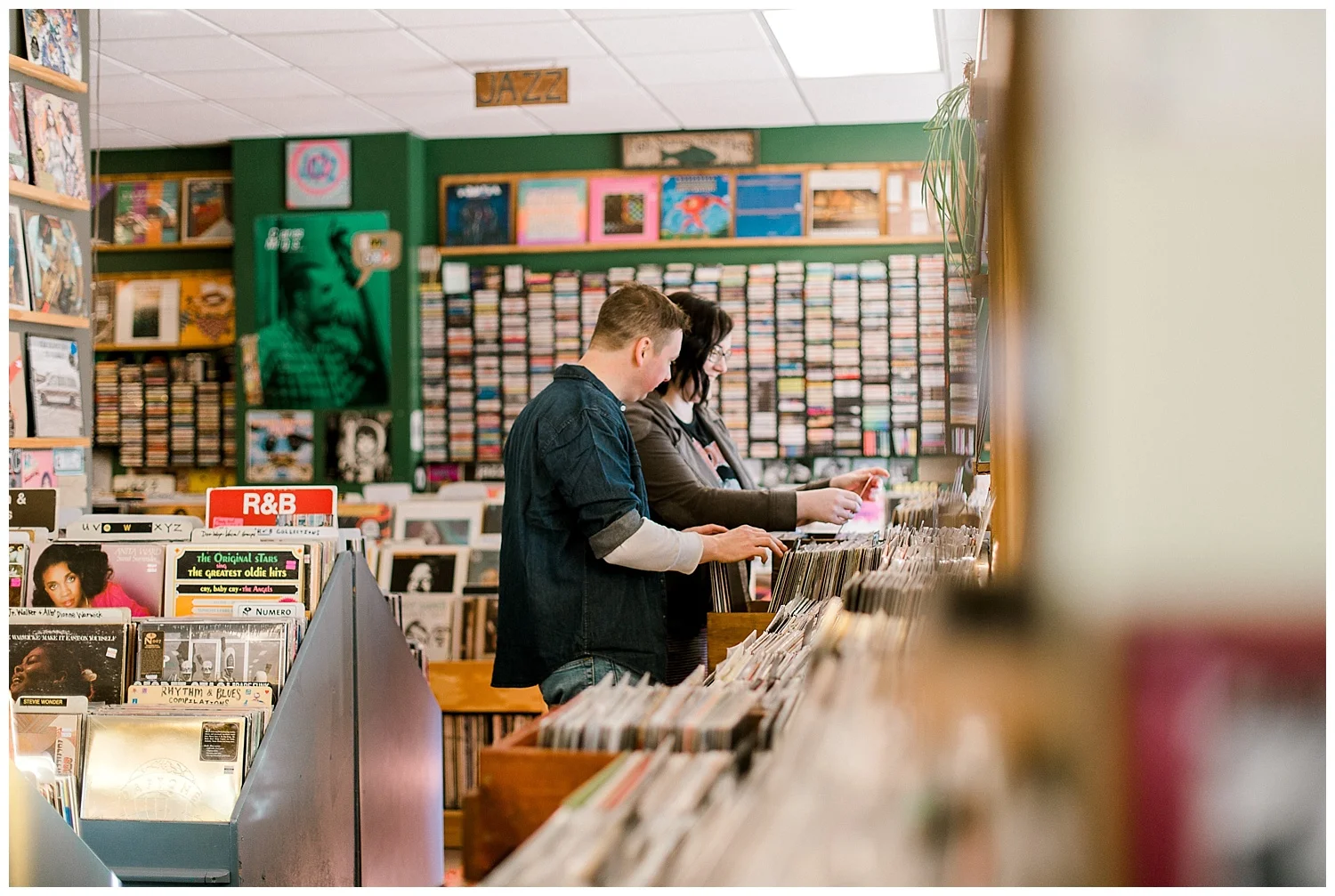 Hymie's Vintage Records Engagement session Lauren Baker Photography Winter engagement session