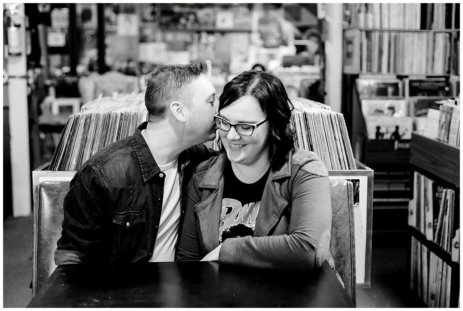 Hymie's Vintage Records Engagement session Lauren Baker Photography Winter engagement session