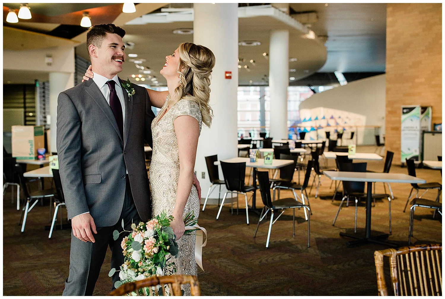 Bride and Groom Lauren Baker Photography Science Museum of Minnesota Wedding Fall Wedding