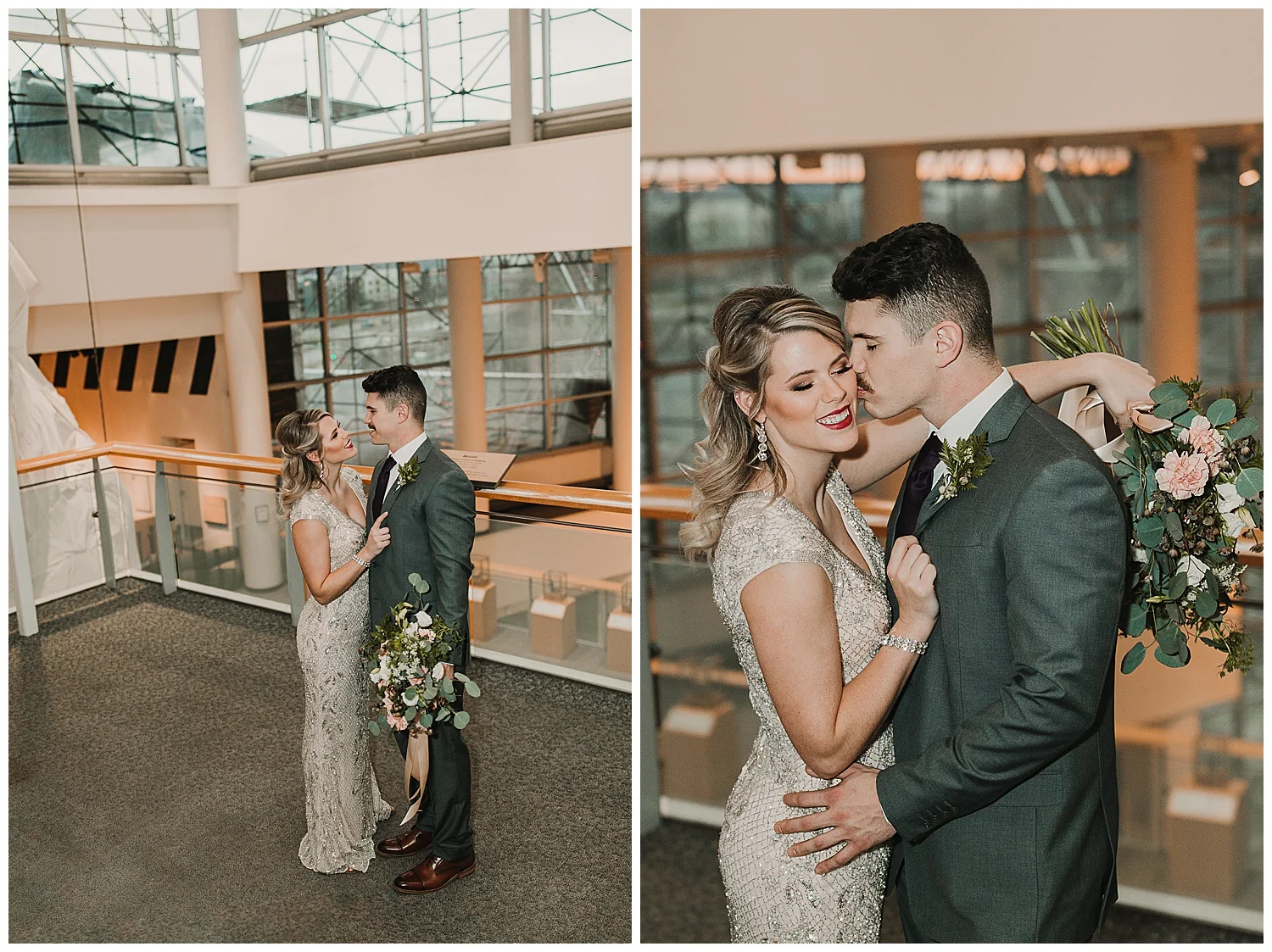 Bride and Groom Lauren Baker Photography Science Museum of Minnesota Wedding Fall Wedding