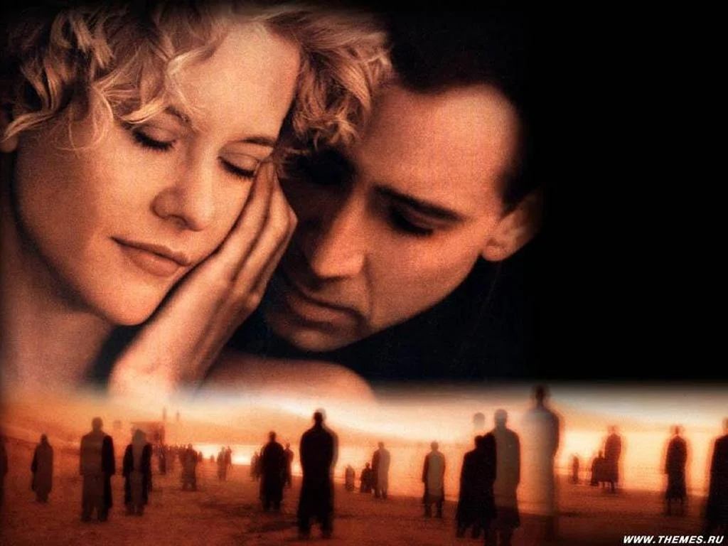 CITY OF ANGELS: Seth, an angel who wanders the Los Angeles area invisible to humans, falls in love with a distraught heart surgeon Maggie, who inspires him to forego his immortality and exist on earth with her as a feeling and mortal entity.