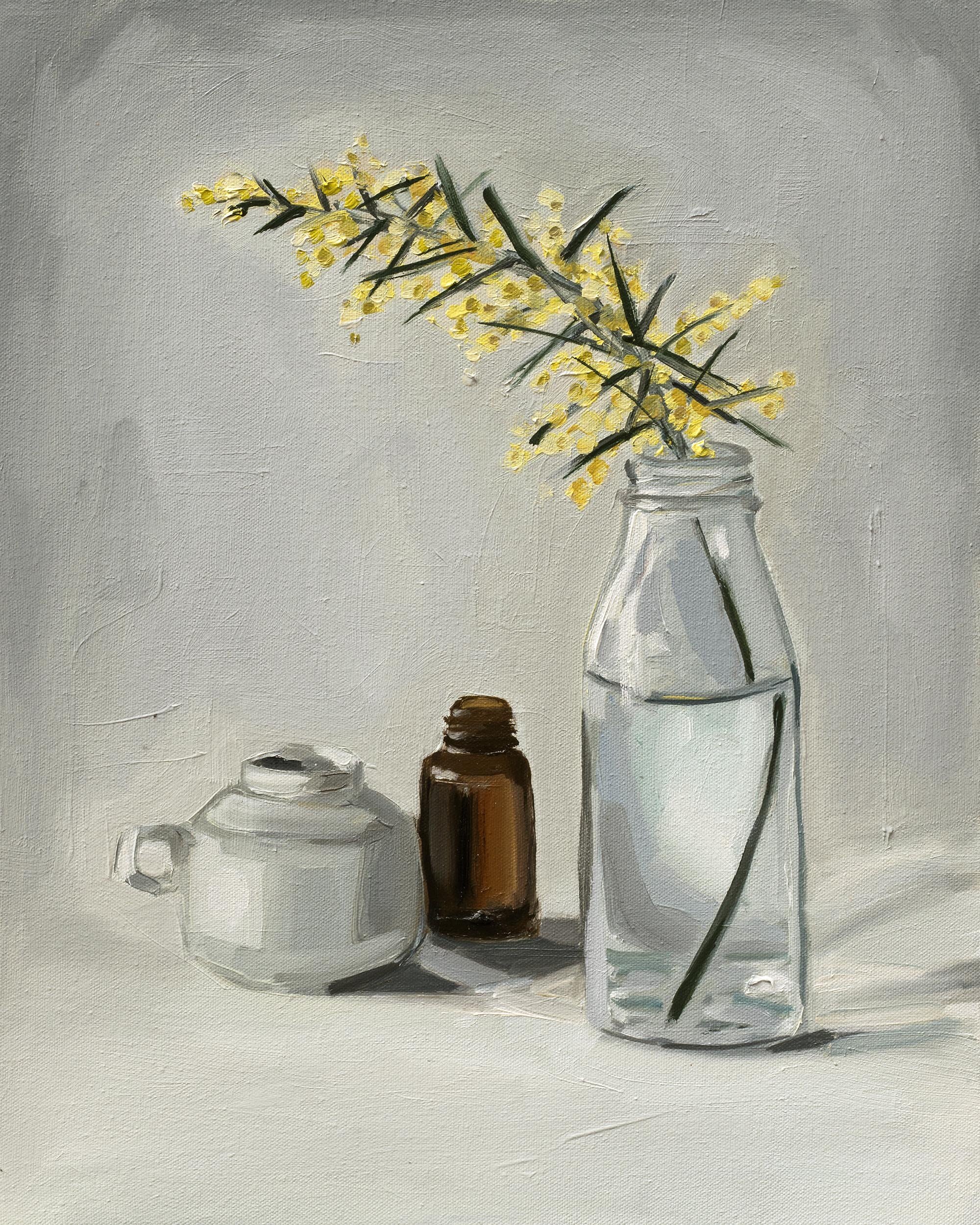Sunshine Wattle in Glass Jar 40x50cm Oil on Canvas 2021 $1600.jpg