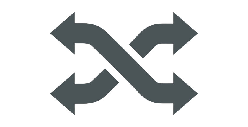 A black and gray symbol with two arrows crossing over each other, indicating interchange or switch.