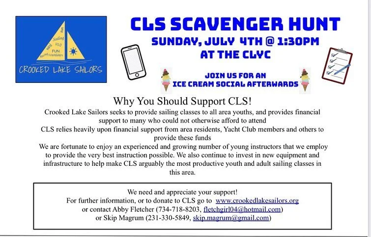 Happy 4th of July! 🇺🇸 
Don&rsquo;t forget, we have our CLS Scavenger Hunt today at 1:30pm 🔎 
We hope to see you there!! 🥳😁
&bull;
&bull;
&bull;
&bull;
&bull;
&bull;
&bull;
#sailing #cls #summer #puremichigan #sailon #comesailaway #fun #funinthes